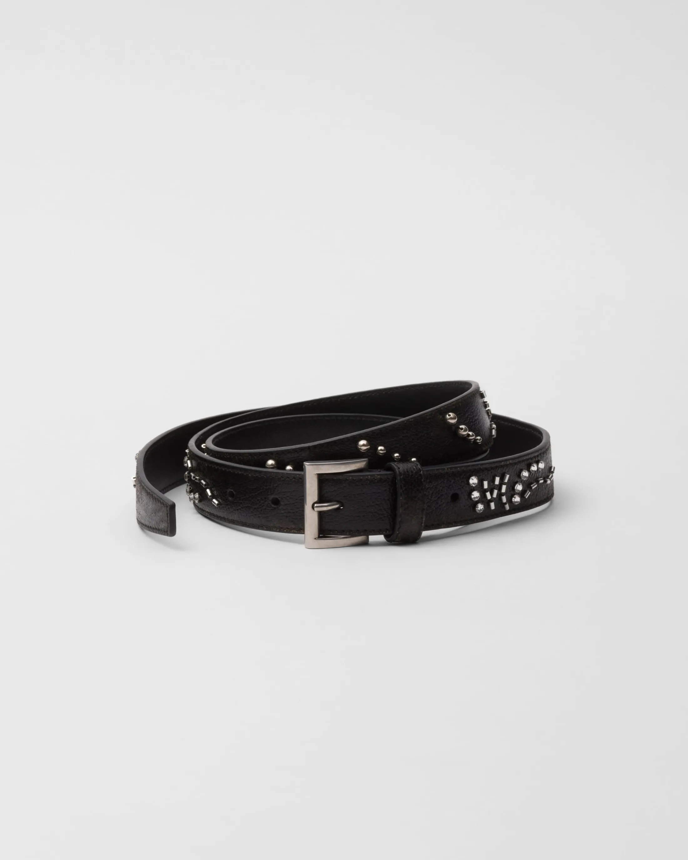 Prada Antiqued madras leather belt Black Fashion