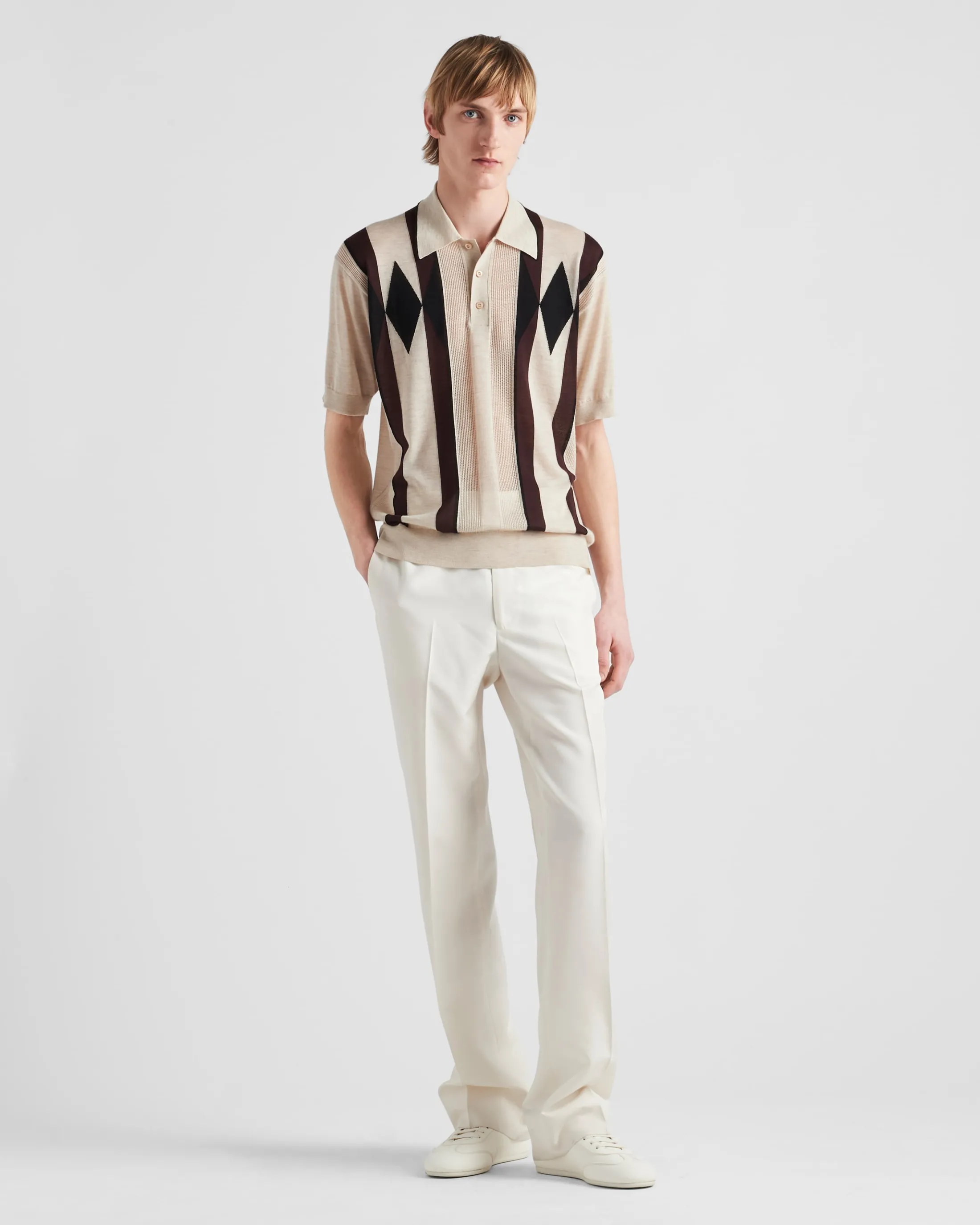 Prada Argyle knit cashmere polo shirt Albinowhite Online