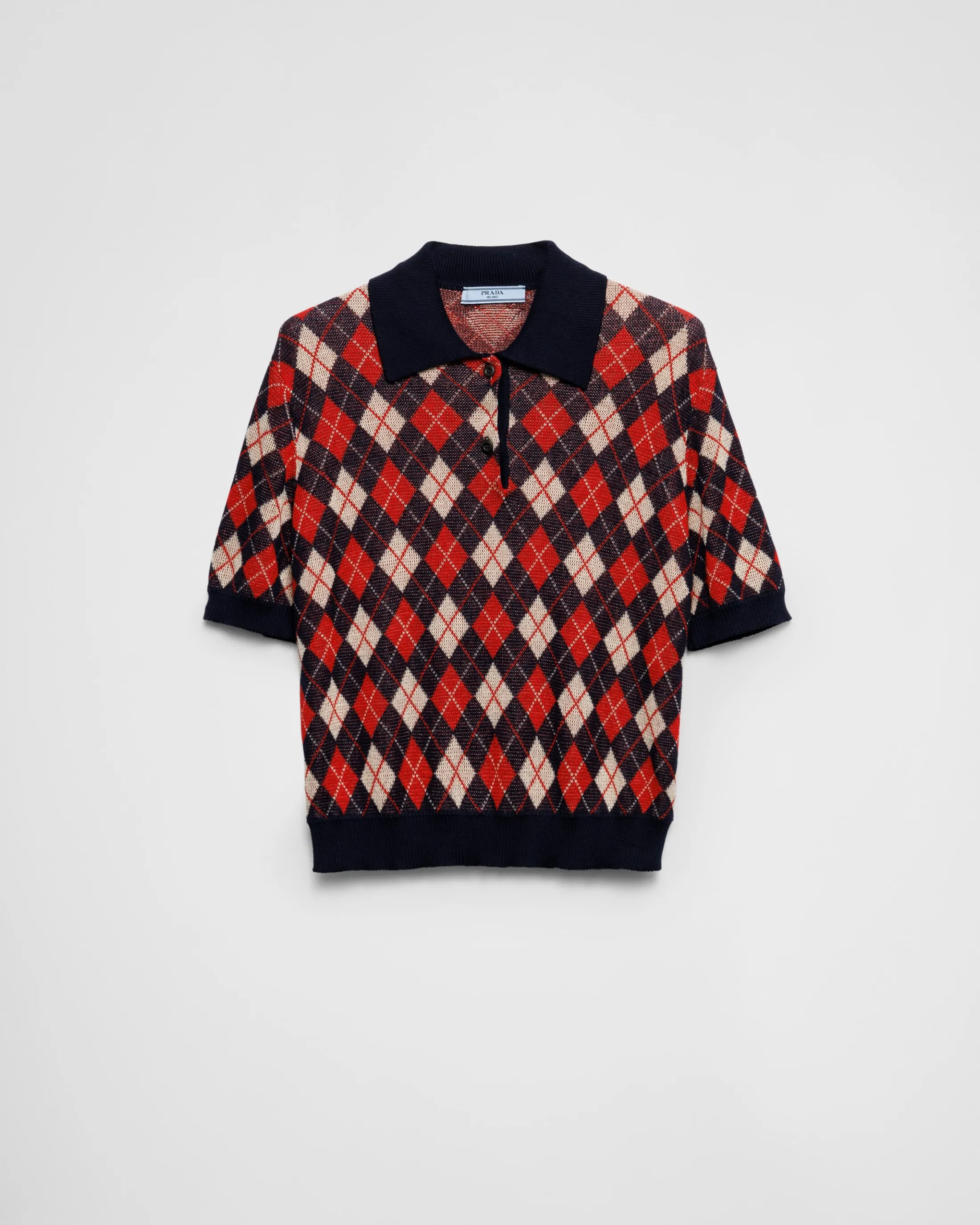 Prada Argyle knit cotton polo shirt Navy Best Sale