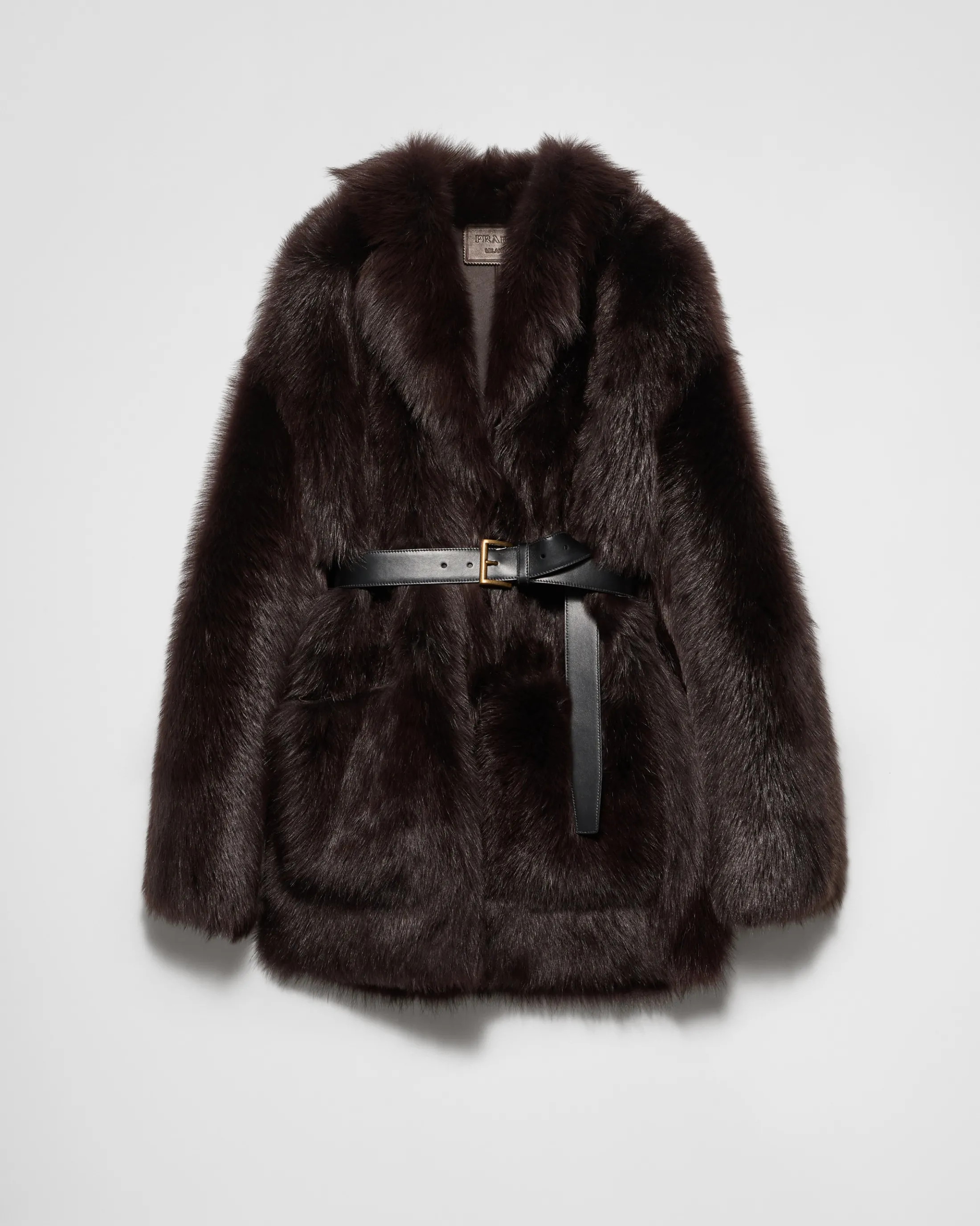 Prada Belted shearling caban jacket Darkbrown Hot