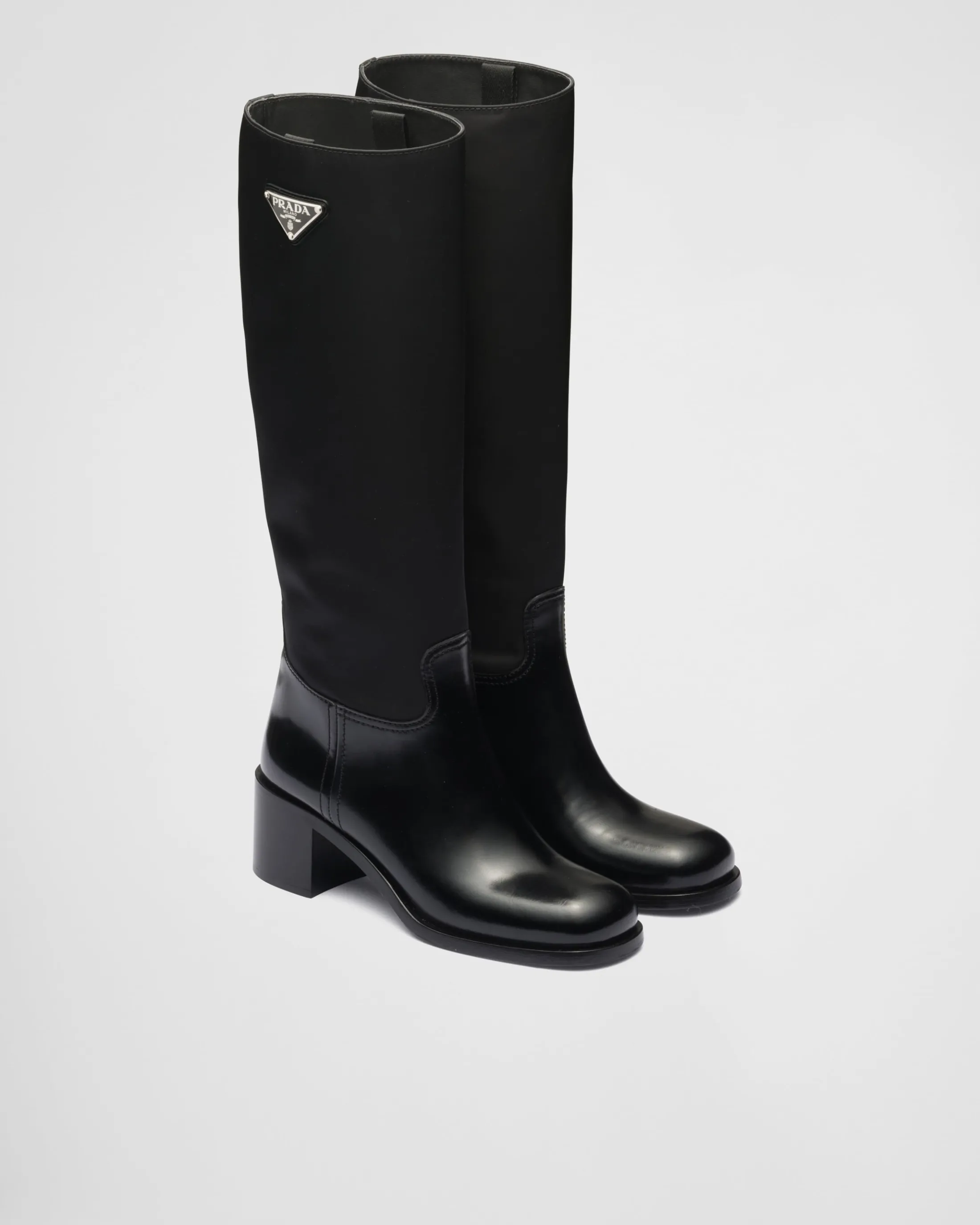 Prada Brushed leather and Re-Nylon boots Black Flash Sale