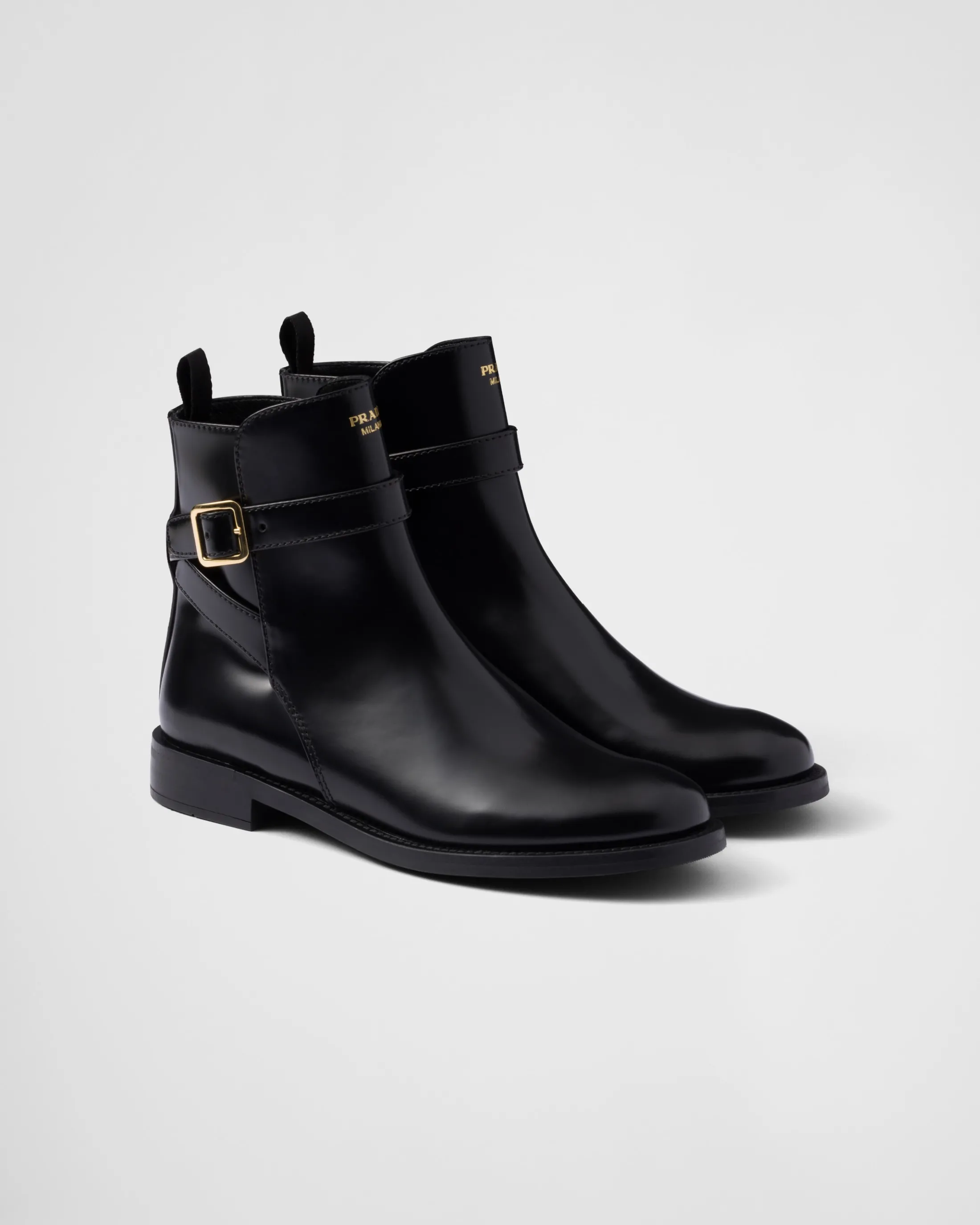 Prada Brushed leather ankle boots with strap Black Online