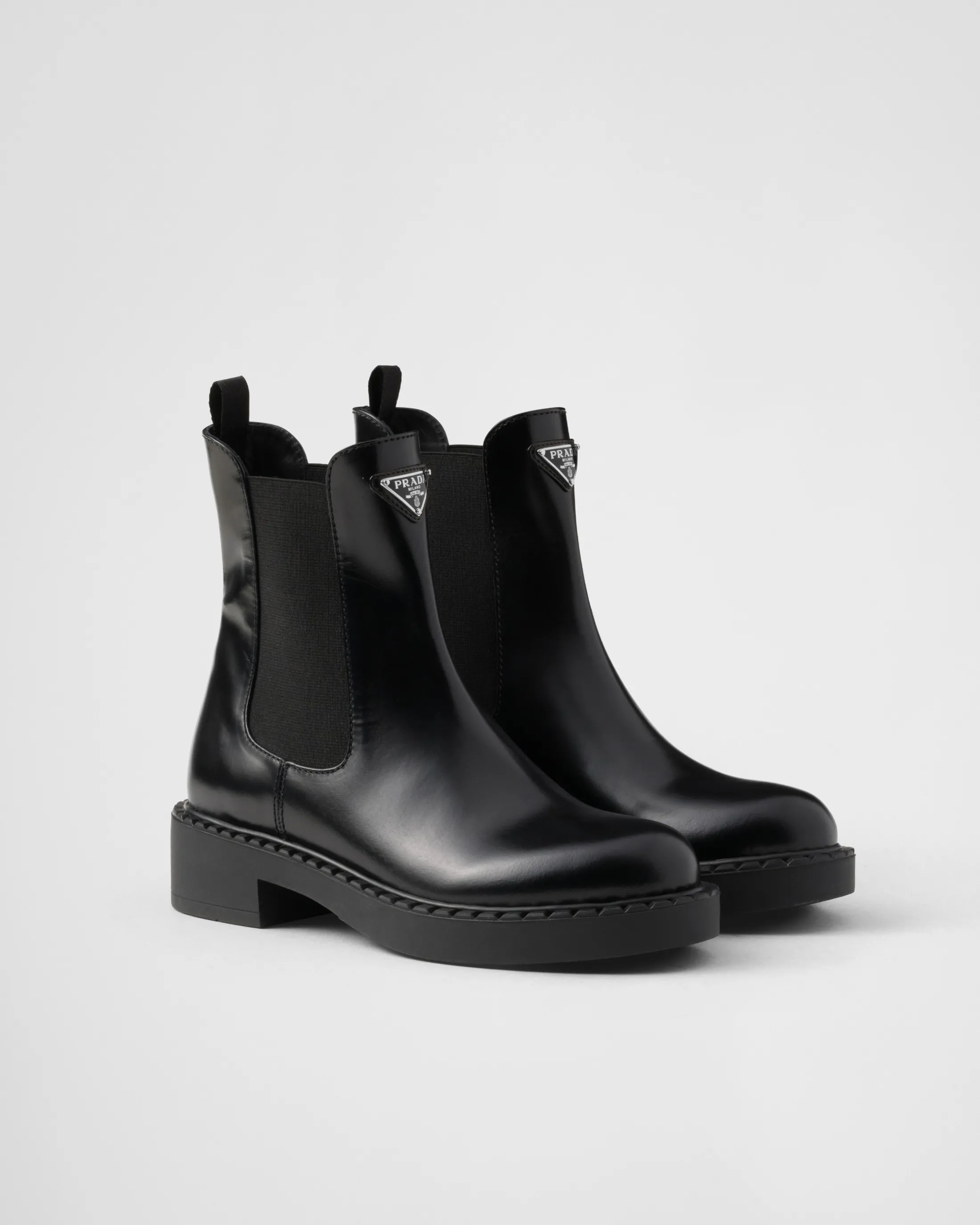 Prada Brushed leather booties Black Flash Sale