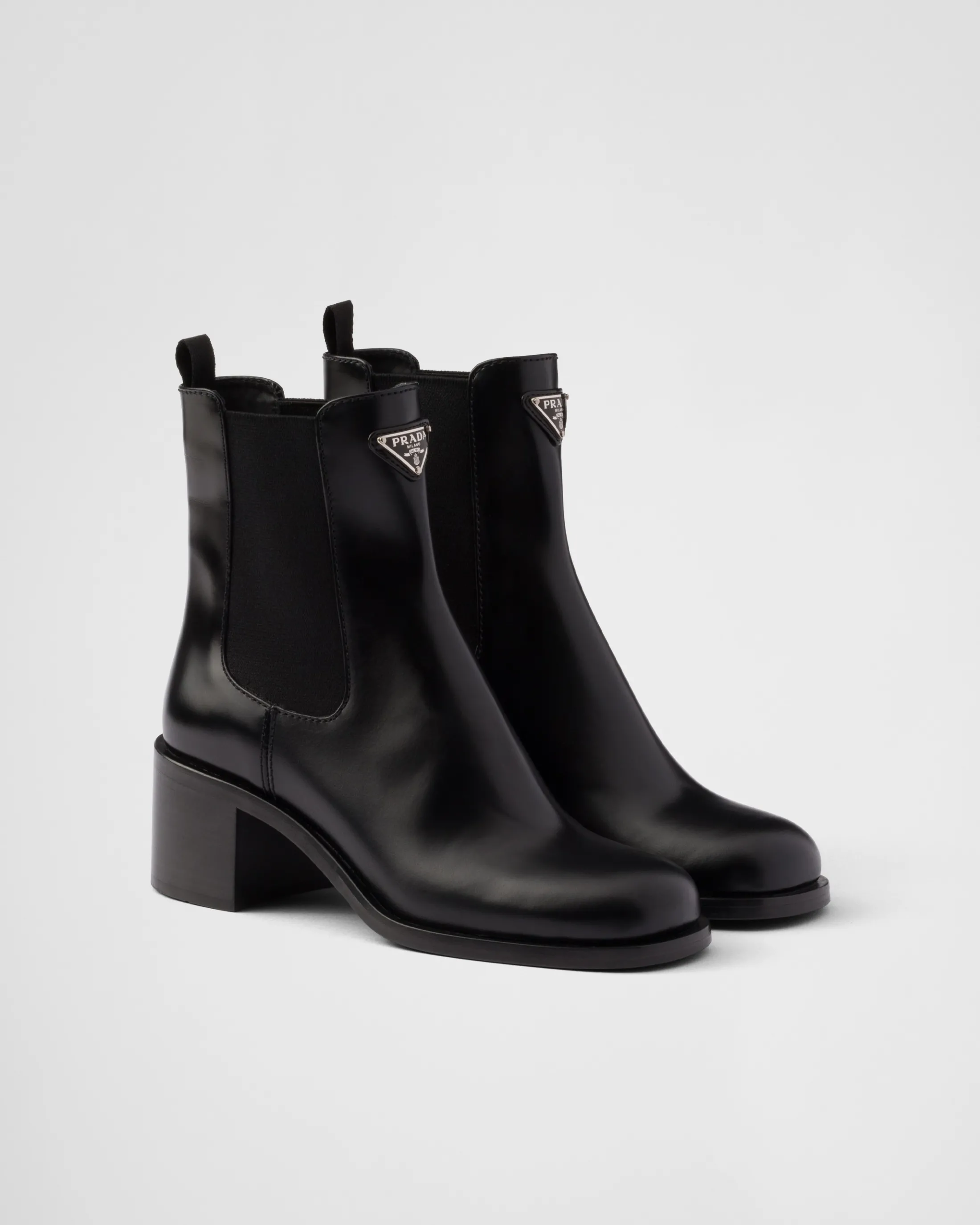 Prada Brushed leather booties Black New