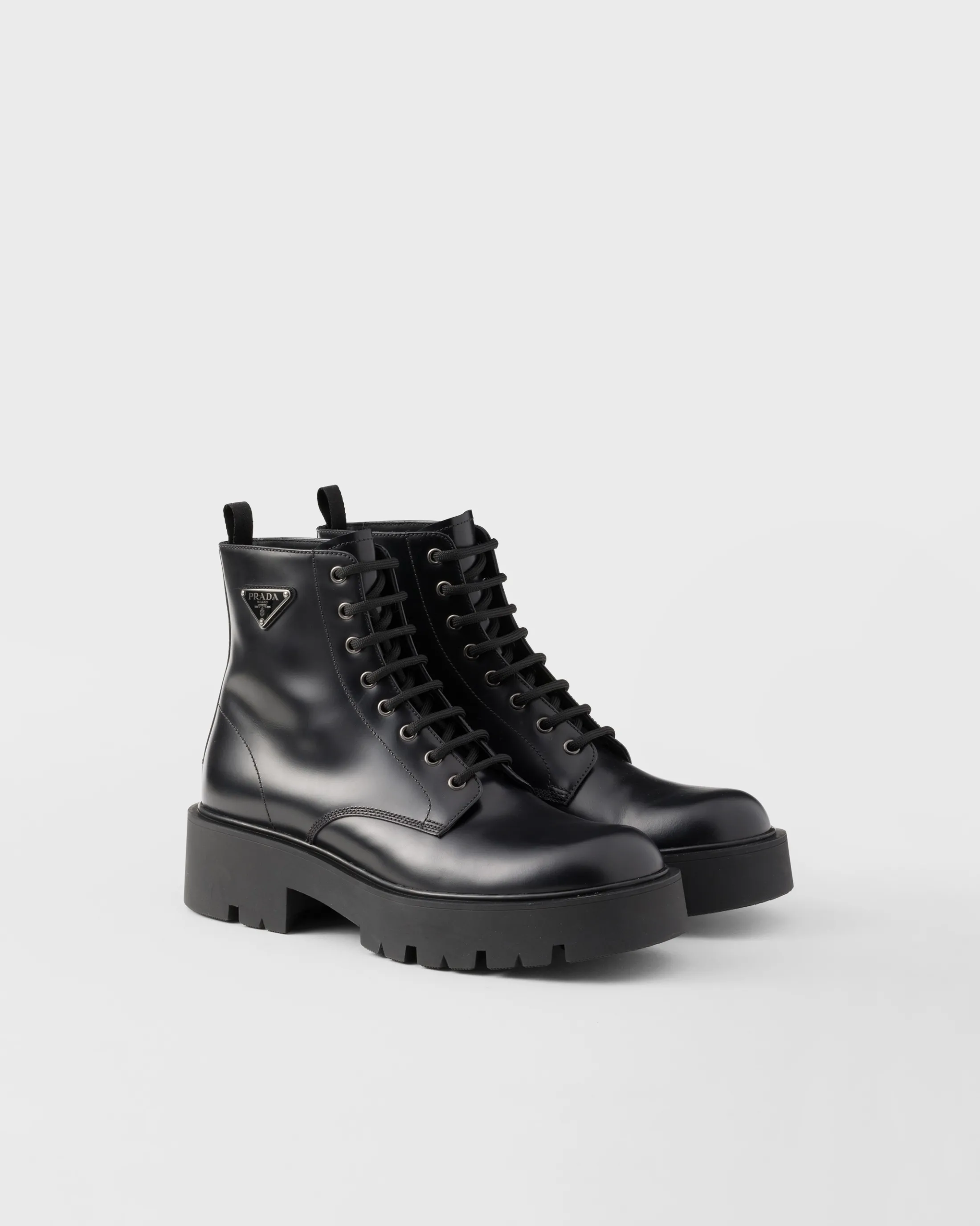 Prada Brushed leather combat boots Black Store