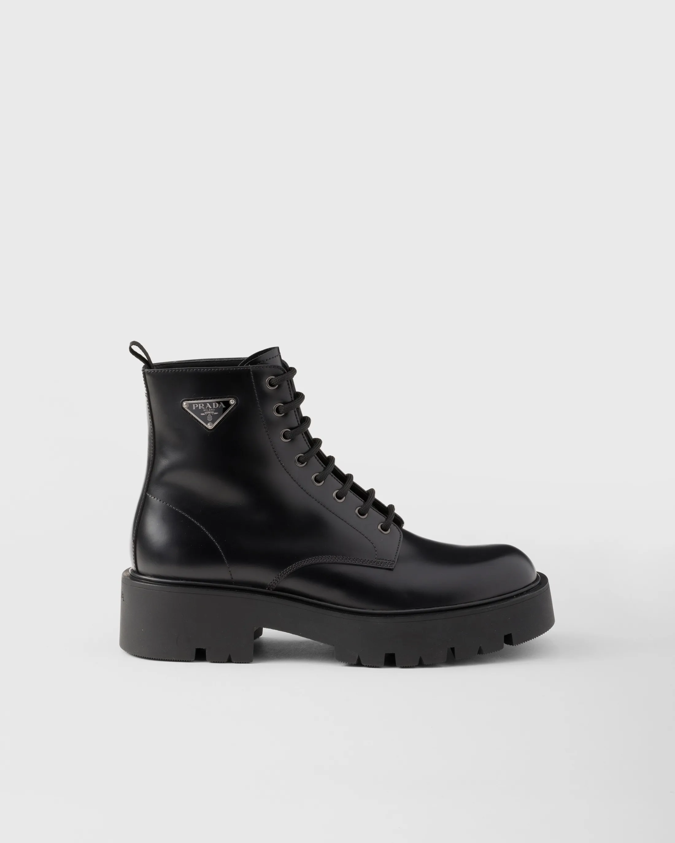 Prada Brushed leather combat boots Black Store