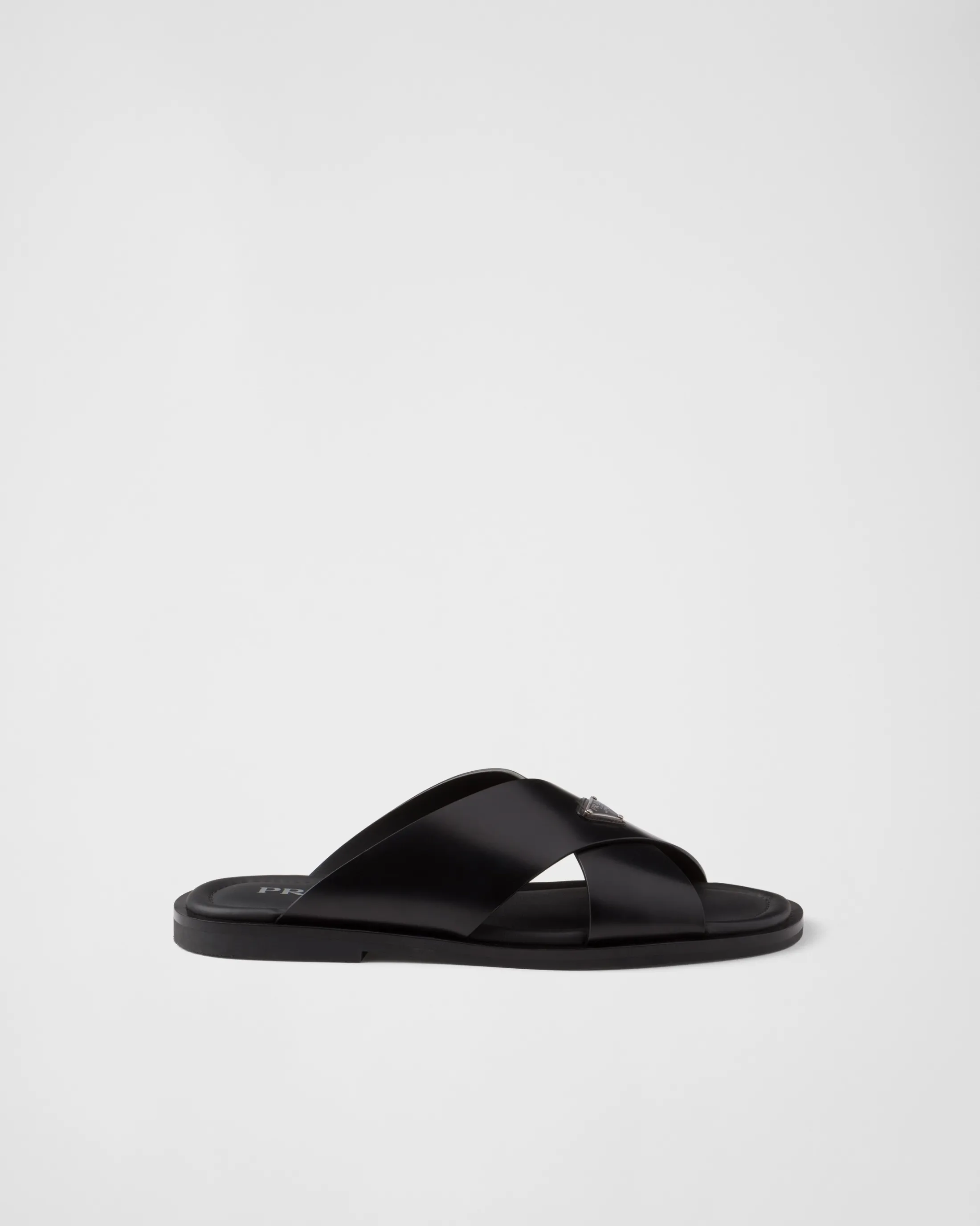 Prada Brushed leather crisscross slides Black Cheap