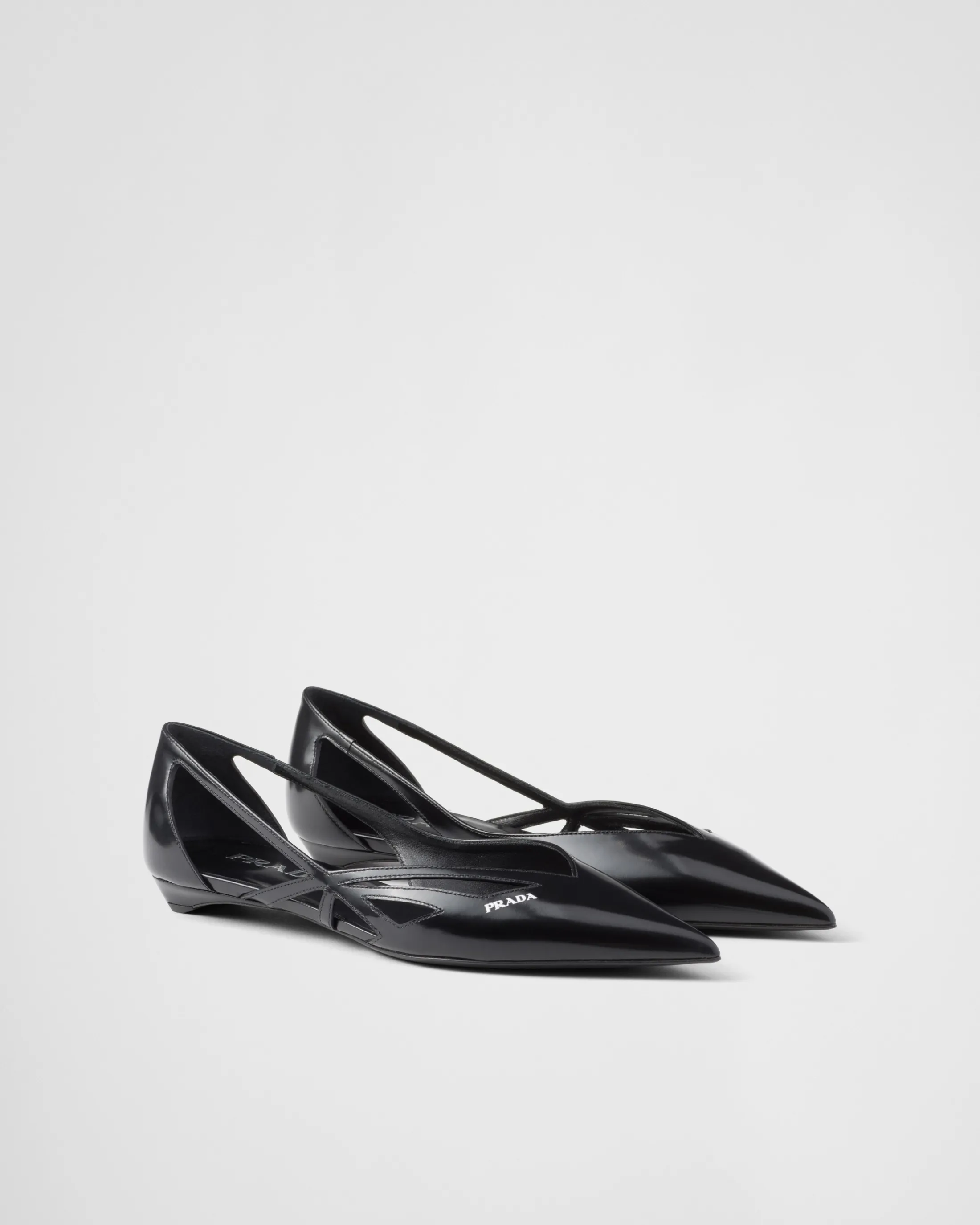 Prada Brushed leather cut-out ballerinas Black Hot