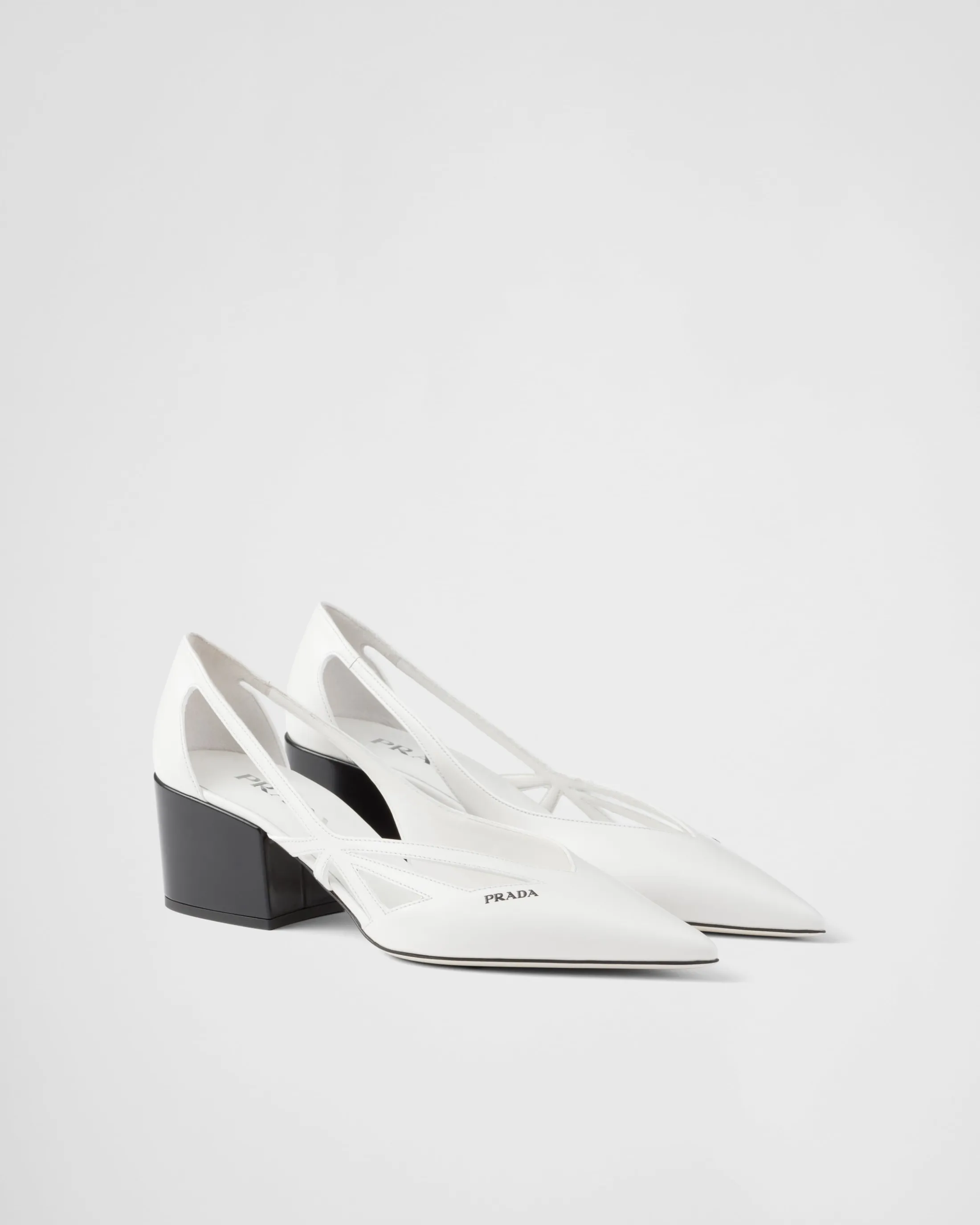 Prada Brushed leather cut-out pumps White New