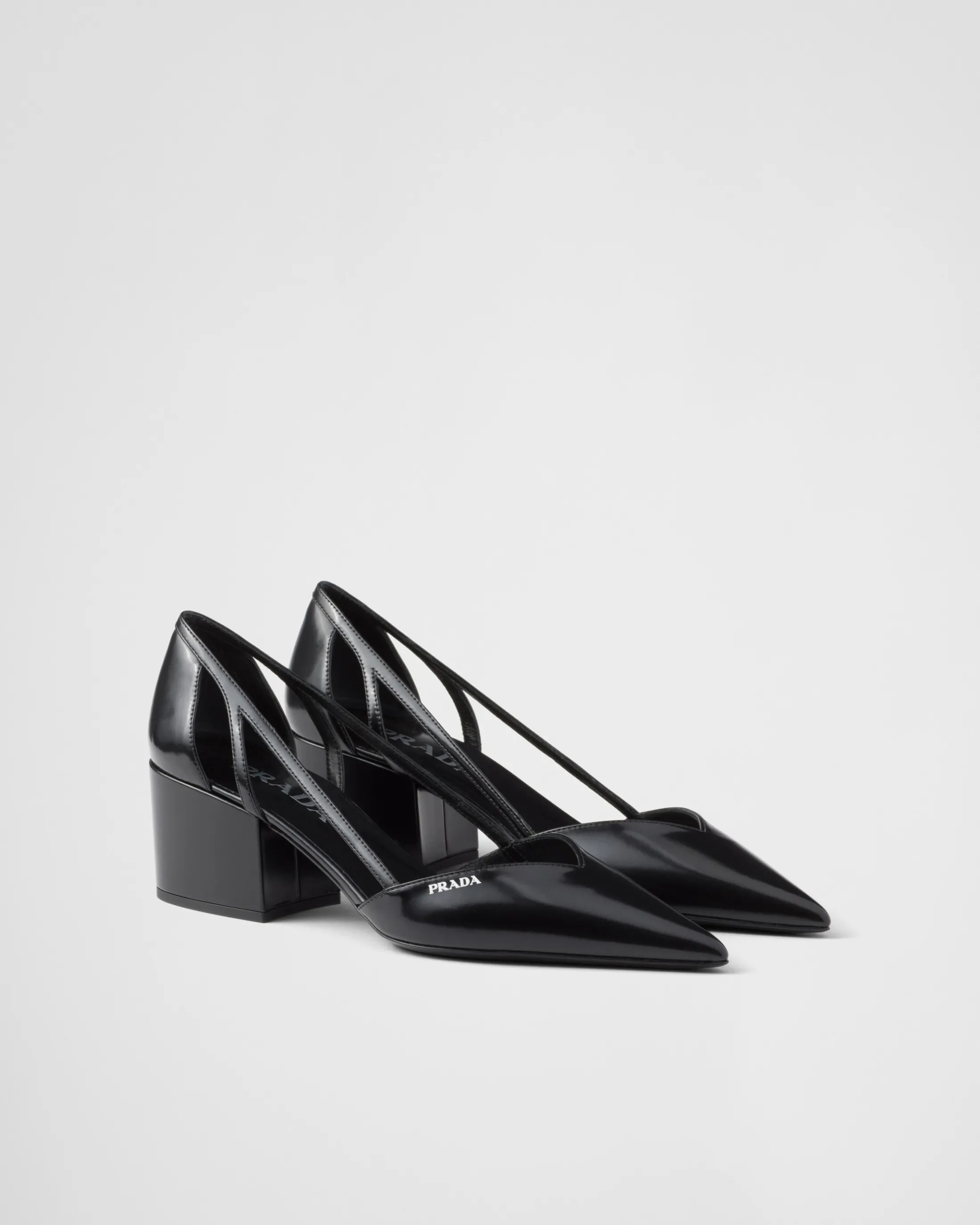 Prada Brushed leather cut-out pumps Black Outlet