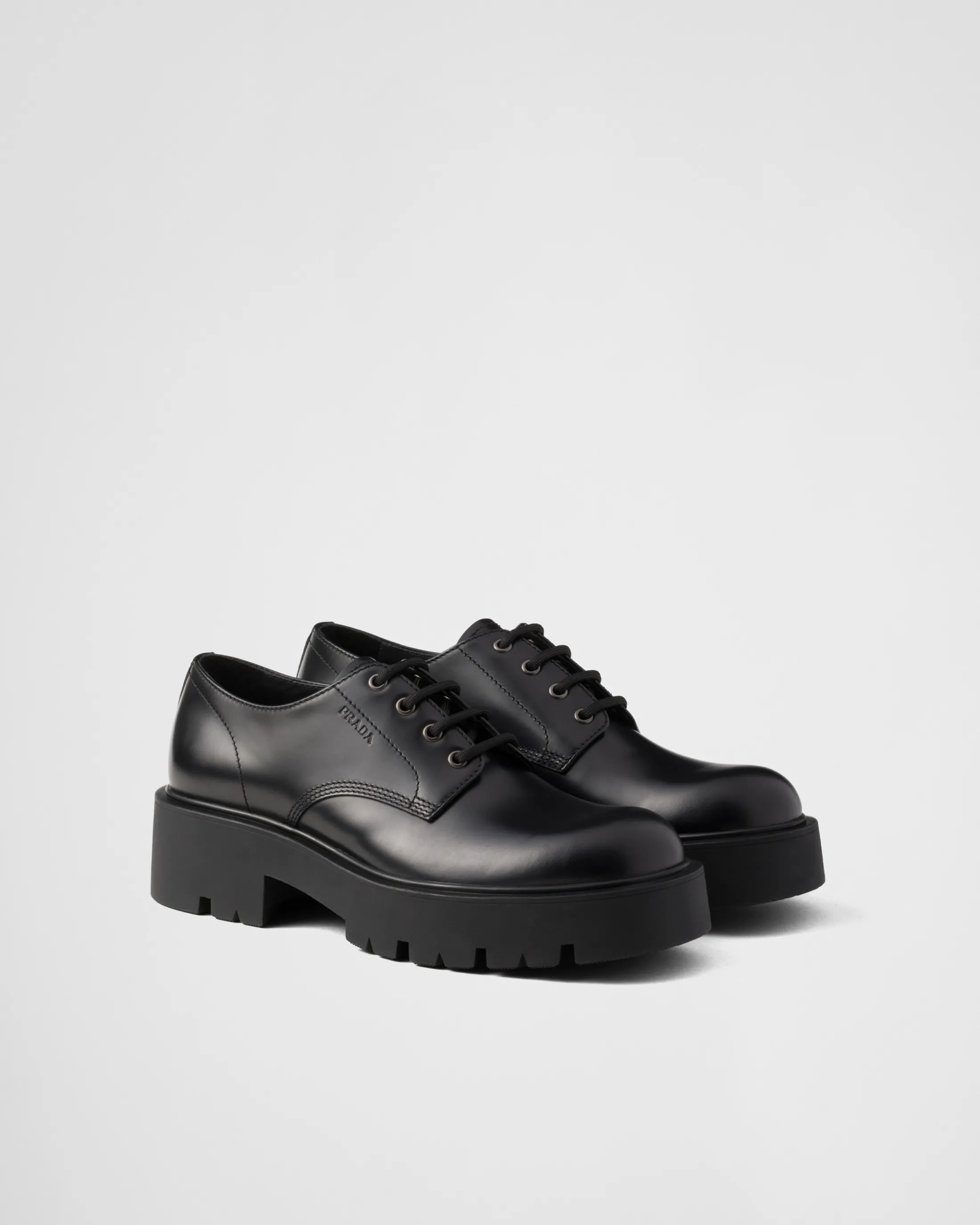 Prada Brushed leather derby shoes Black Best Sale