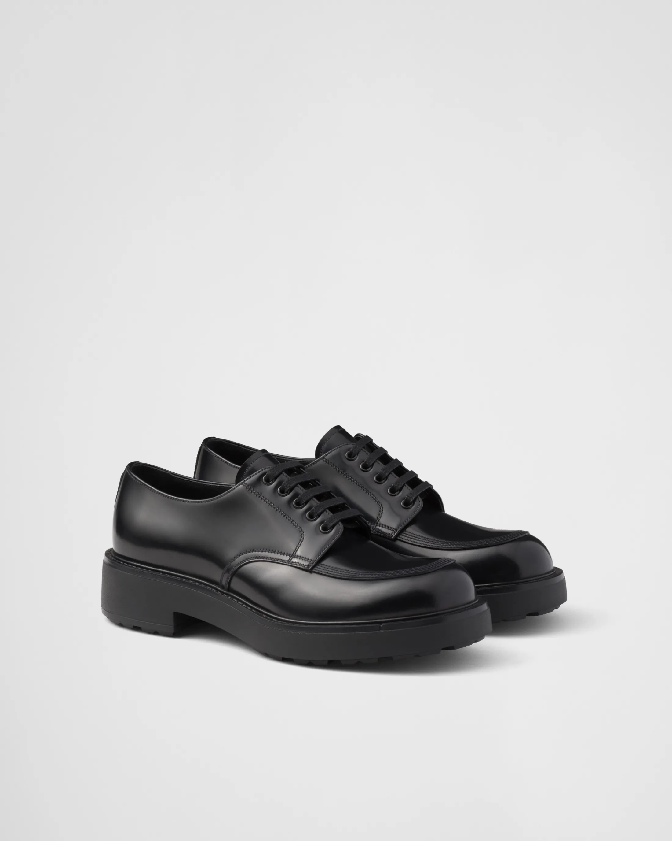 Prada Brushed leather derby shoes Black Discount