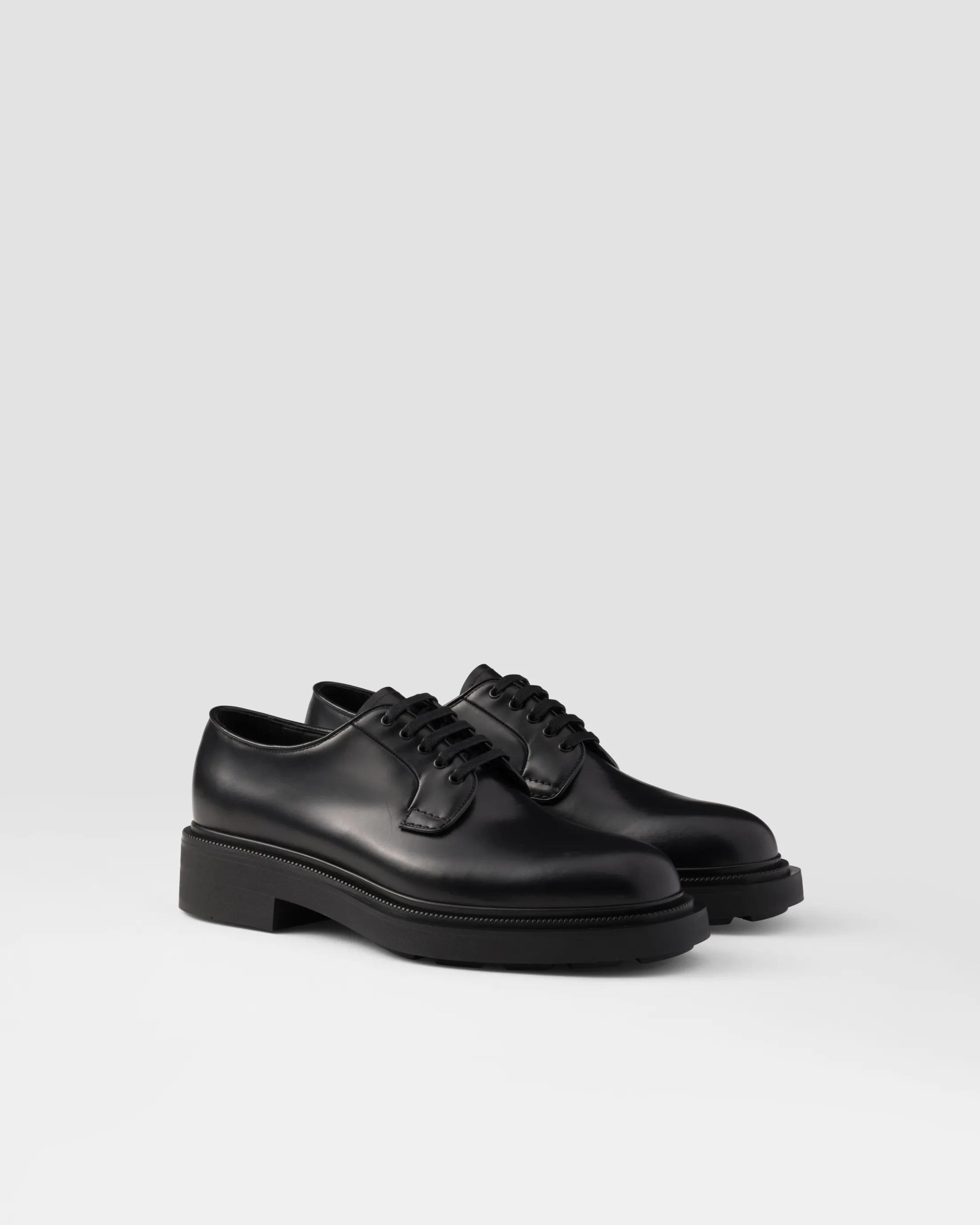 Prada Brushed leather derby shoes Black Online