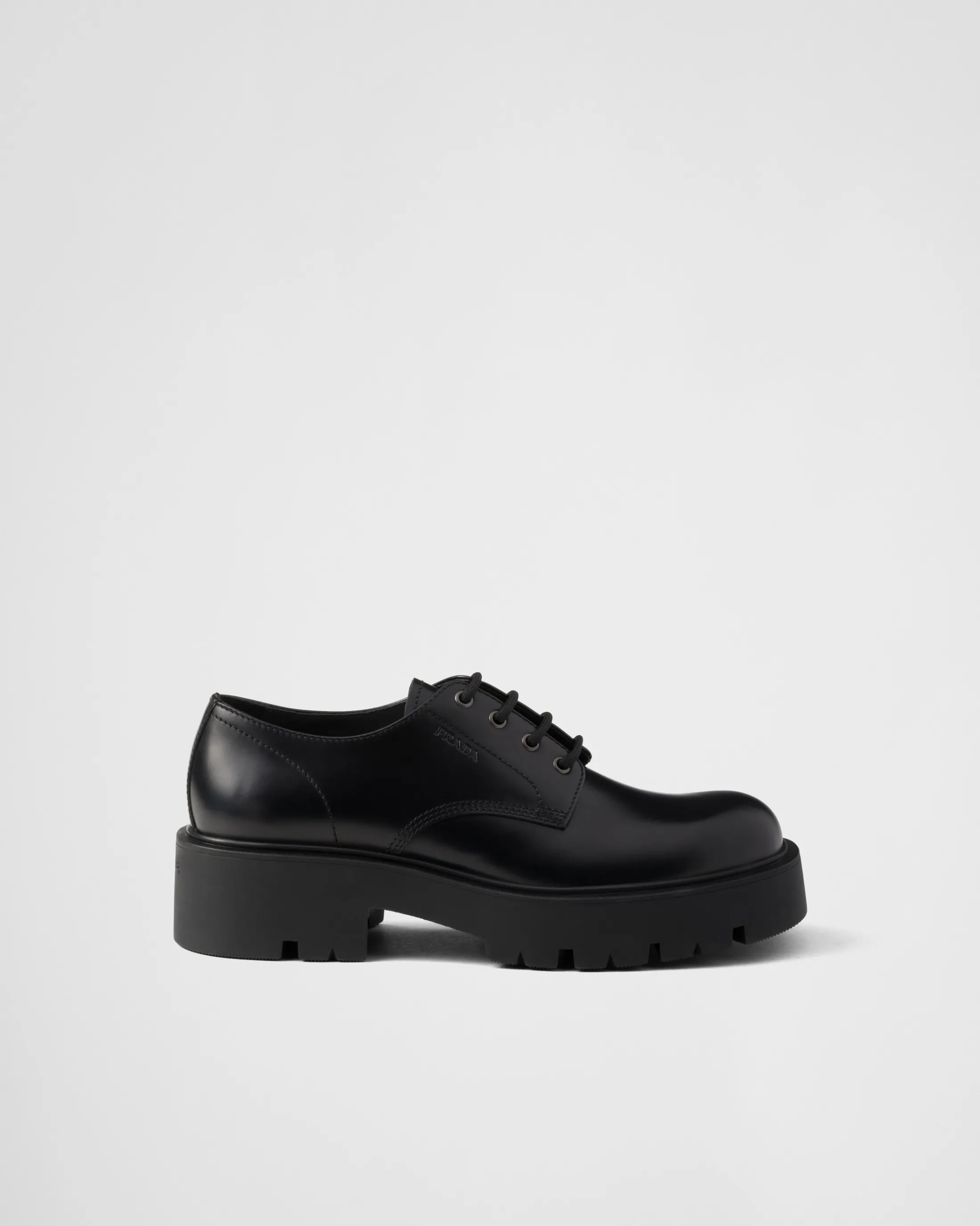 Prada Brushed leather derby shoes Black Best Sale