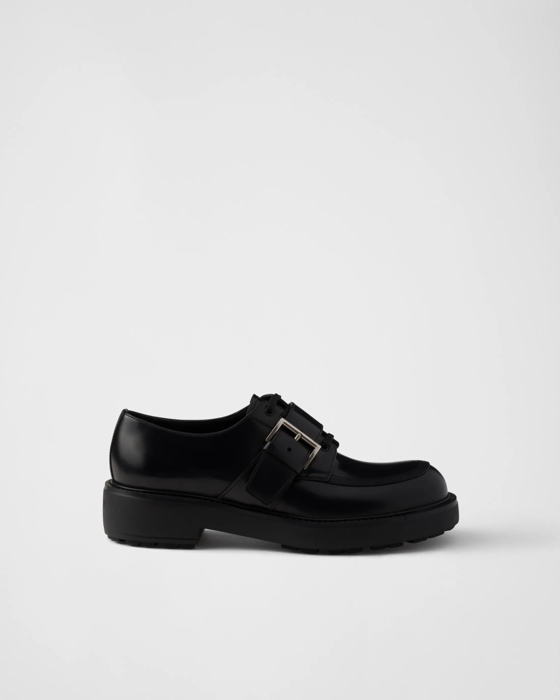 Prada Brushed leather derby shoes with buckle Black Flash Sale