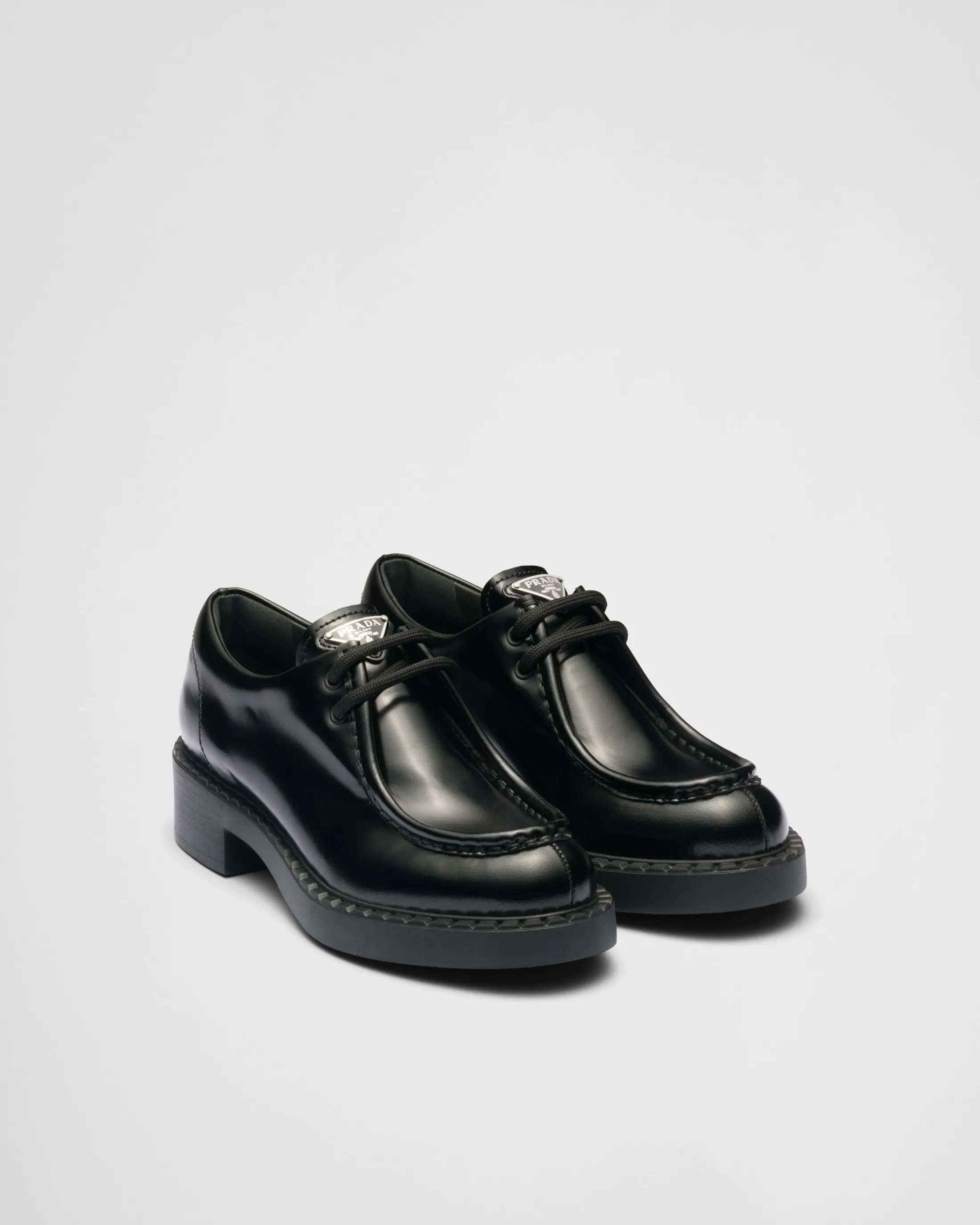 Prada Brushed leather lace-up shoes Black Sale