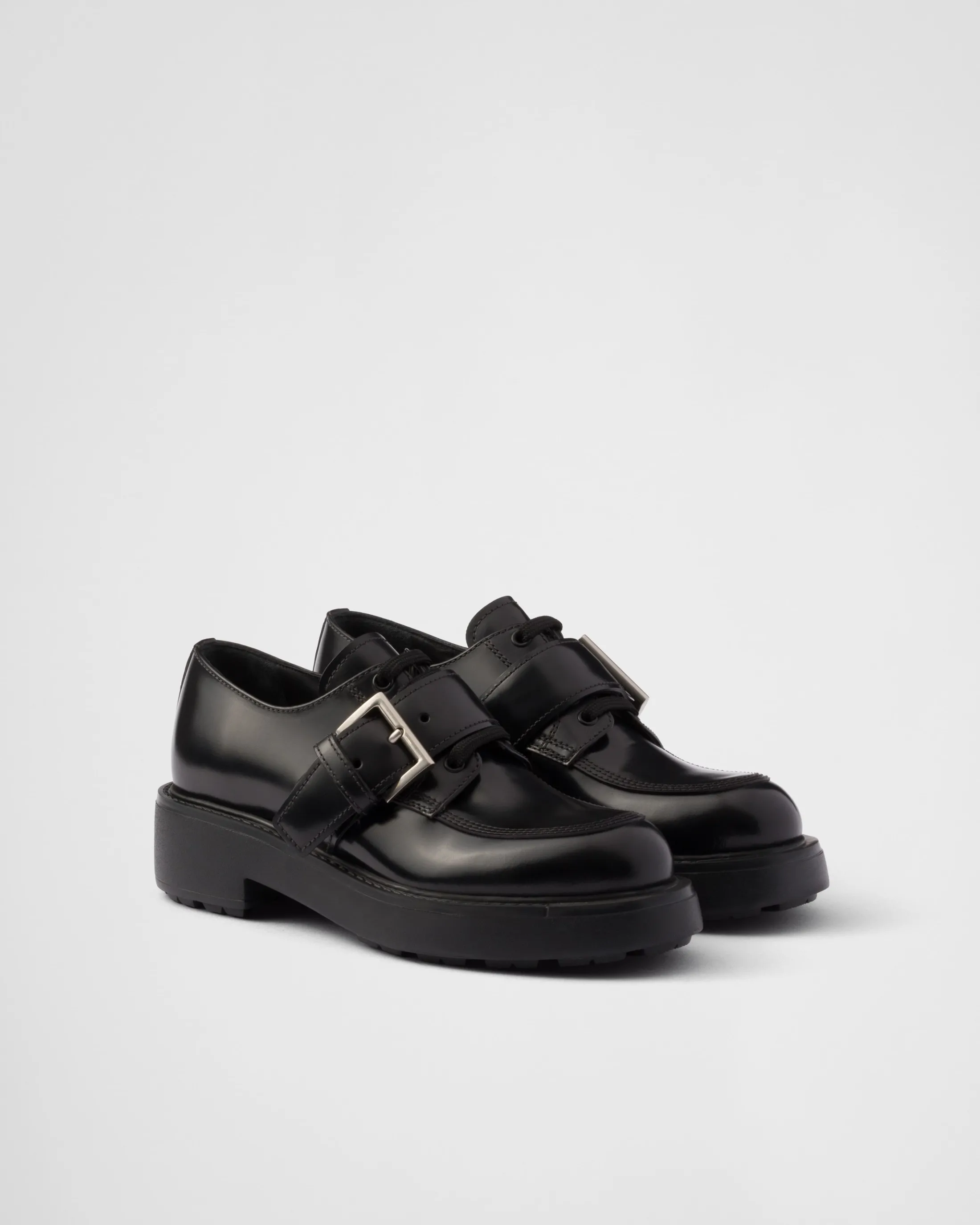 Prada Brushed leather lace-up shoes Black Best Sale