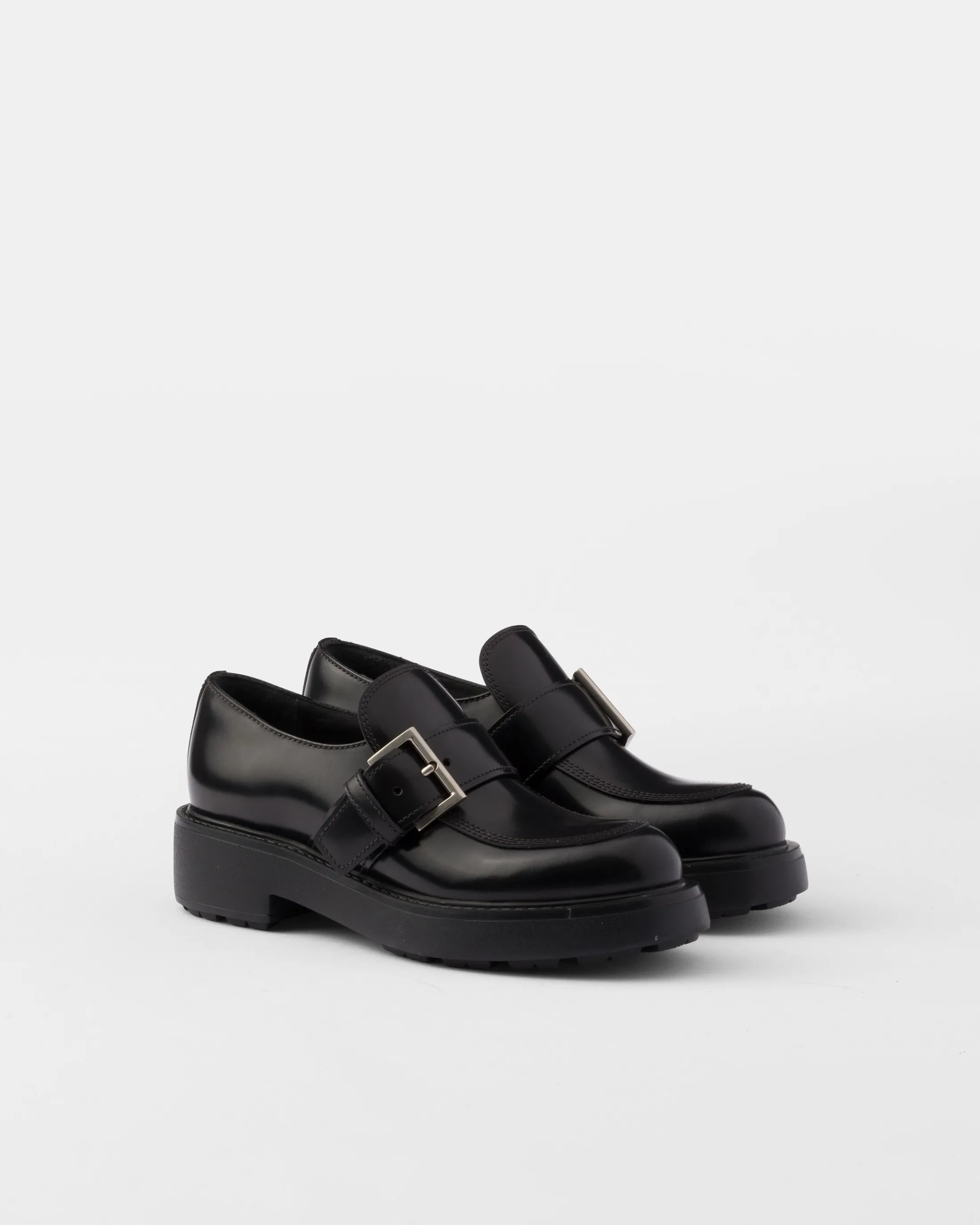 Prada Brushed leather loafers Black Store