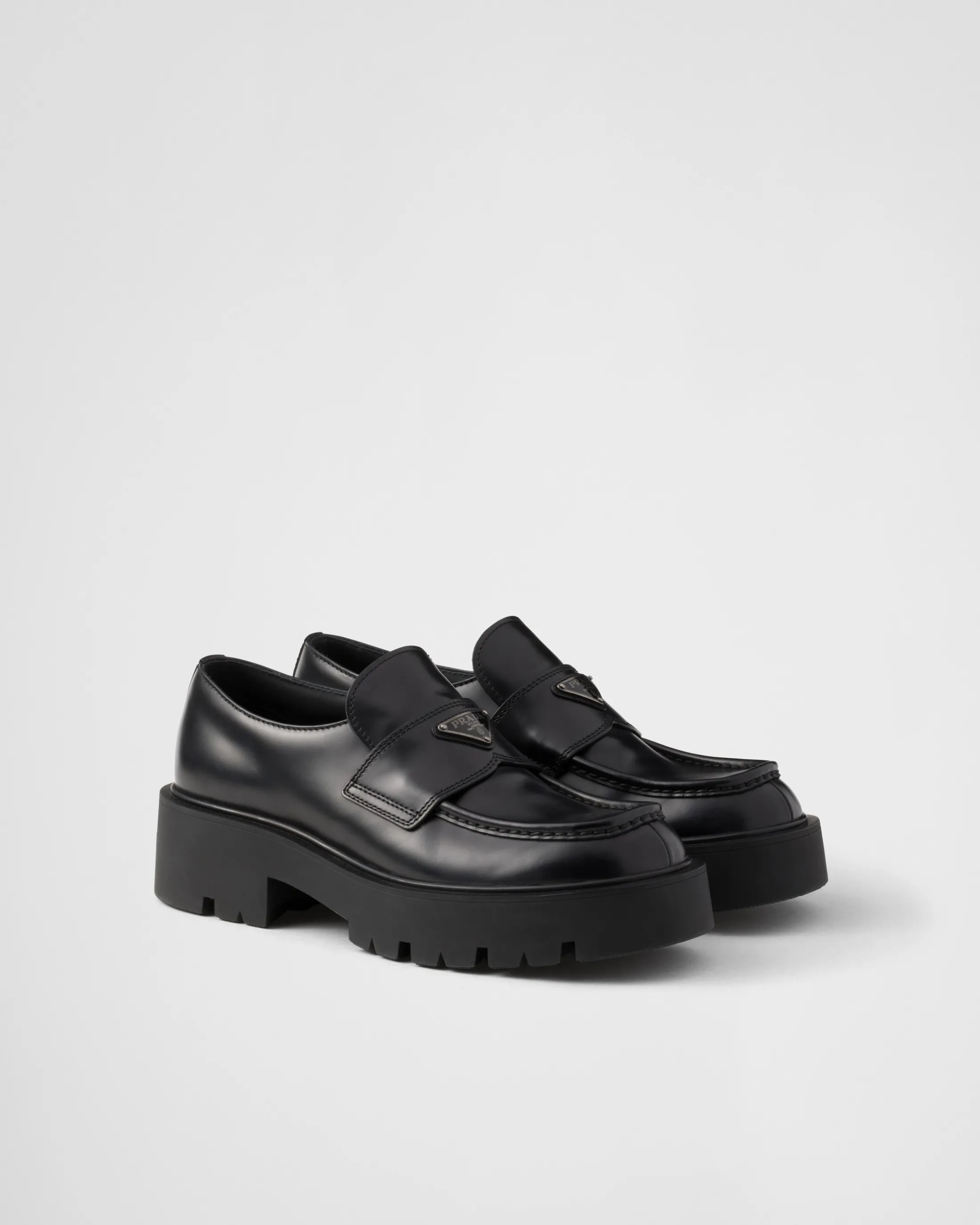 Prada Brushed leather loafers Black Shop