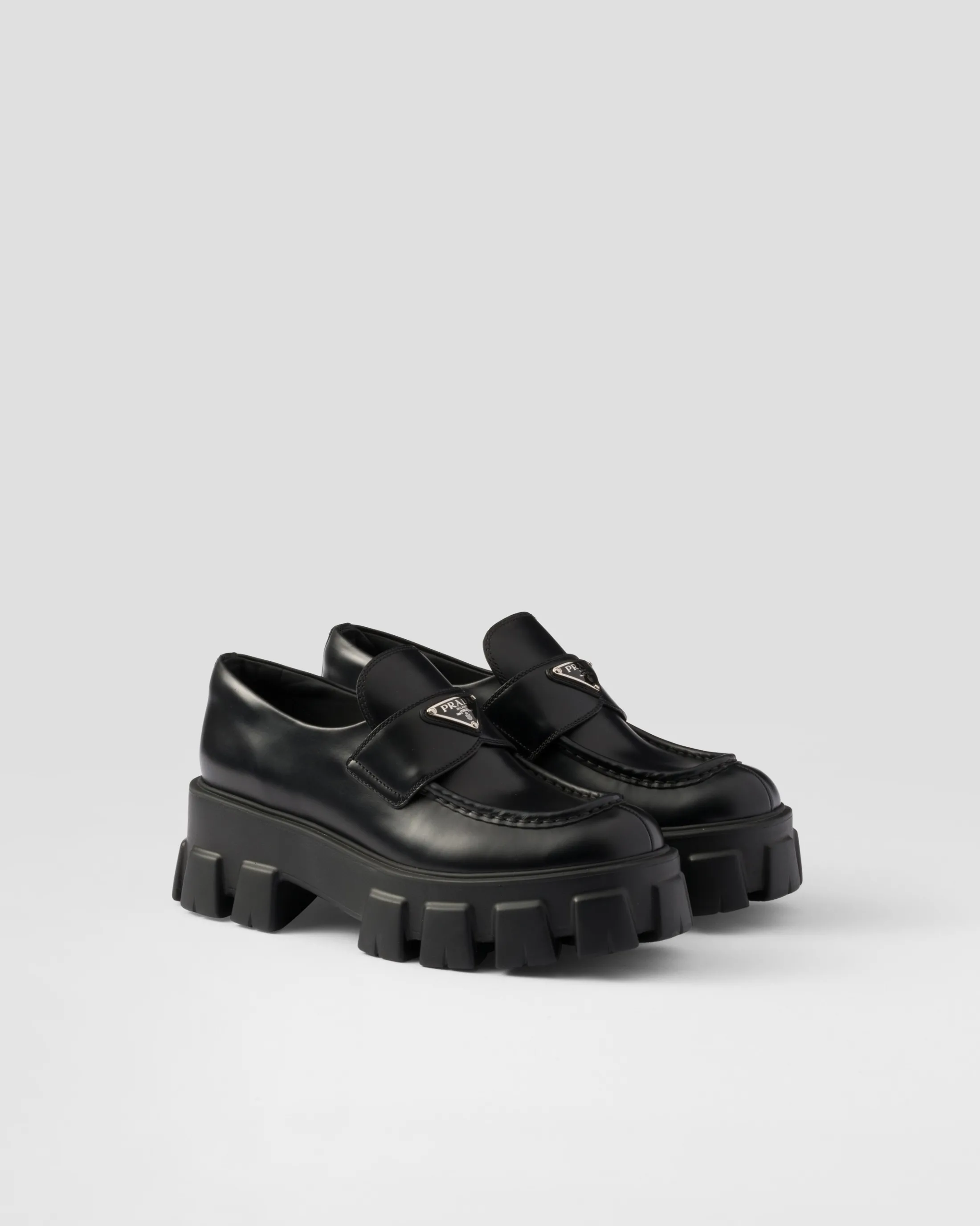 Prada Brushed leather Monolith loafers Black Online