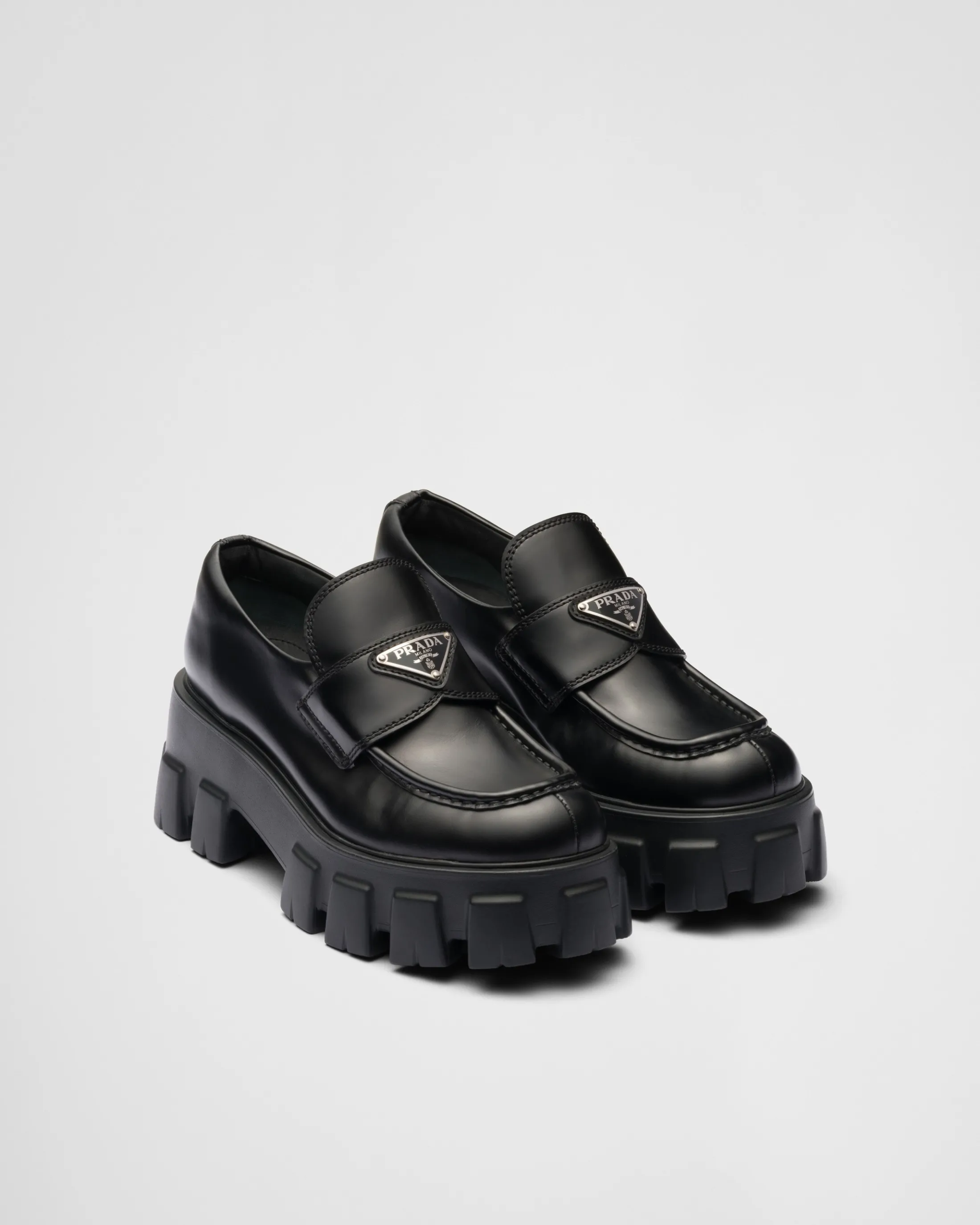 Prada Brushed leather Monolith loafers Black Best Sale