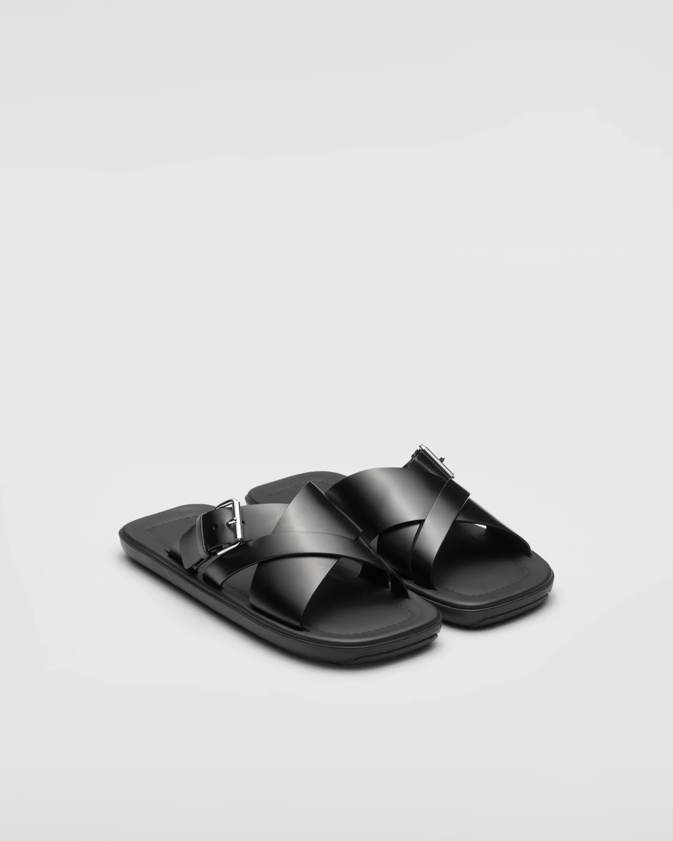 Prada Brushed leather slides Black Flash Sale