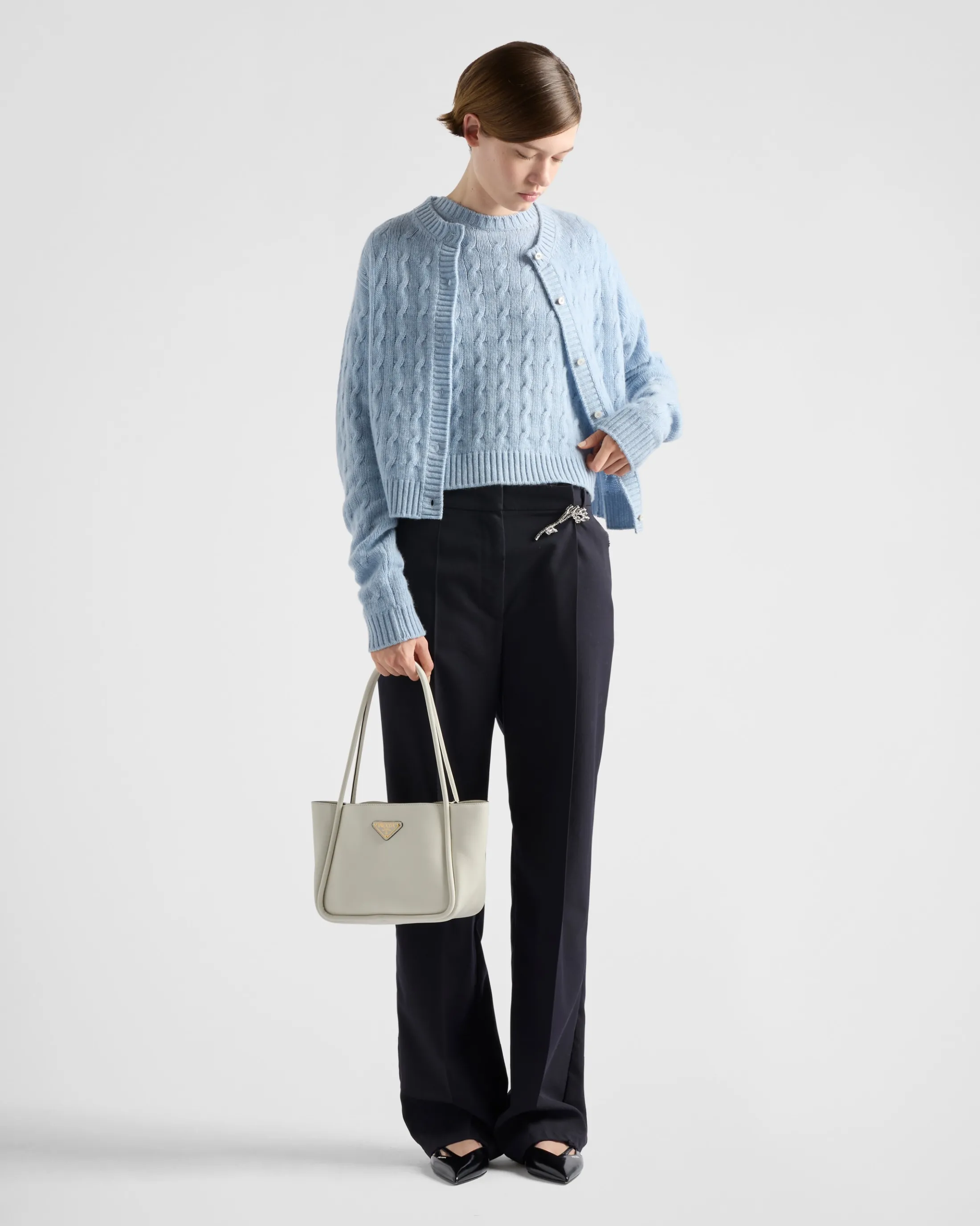 Prada Cable-knit Re-Cashmere sweater Sapphireblue Flash Sale