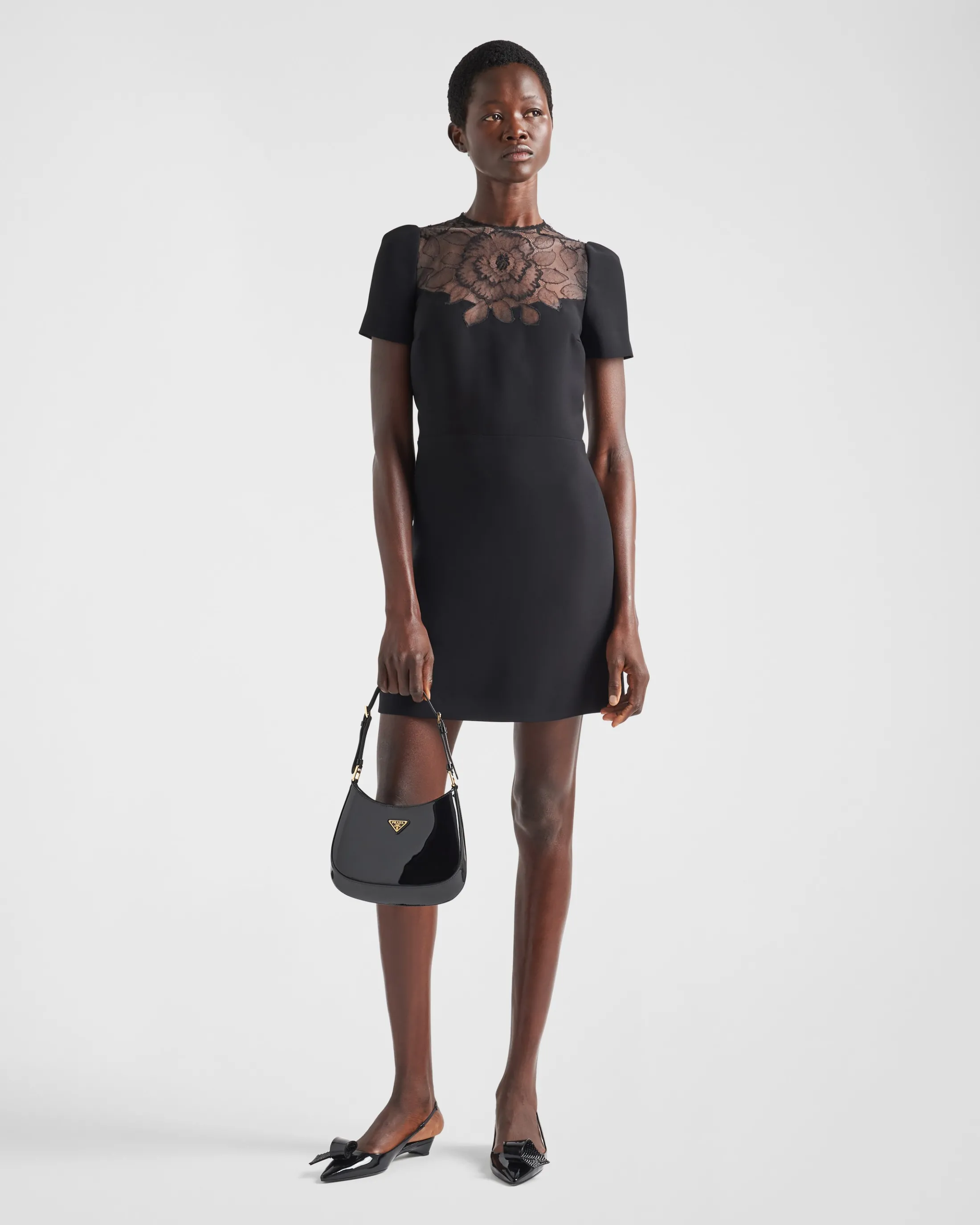 Prada Cady and lace mini-dress Black Shop