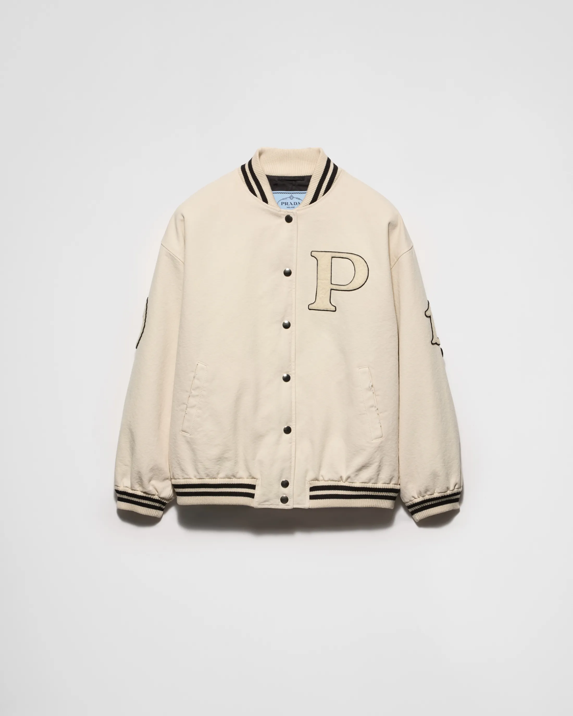 Prada Canvas bomber jacket with patches Ivory Fashion