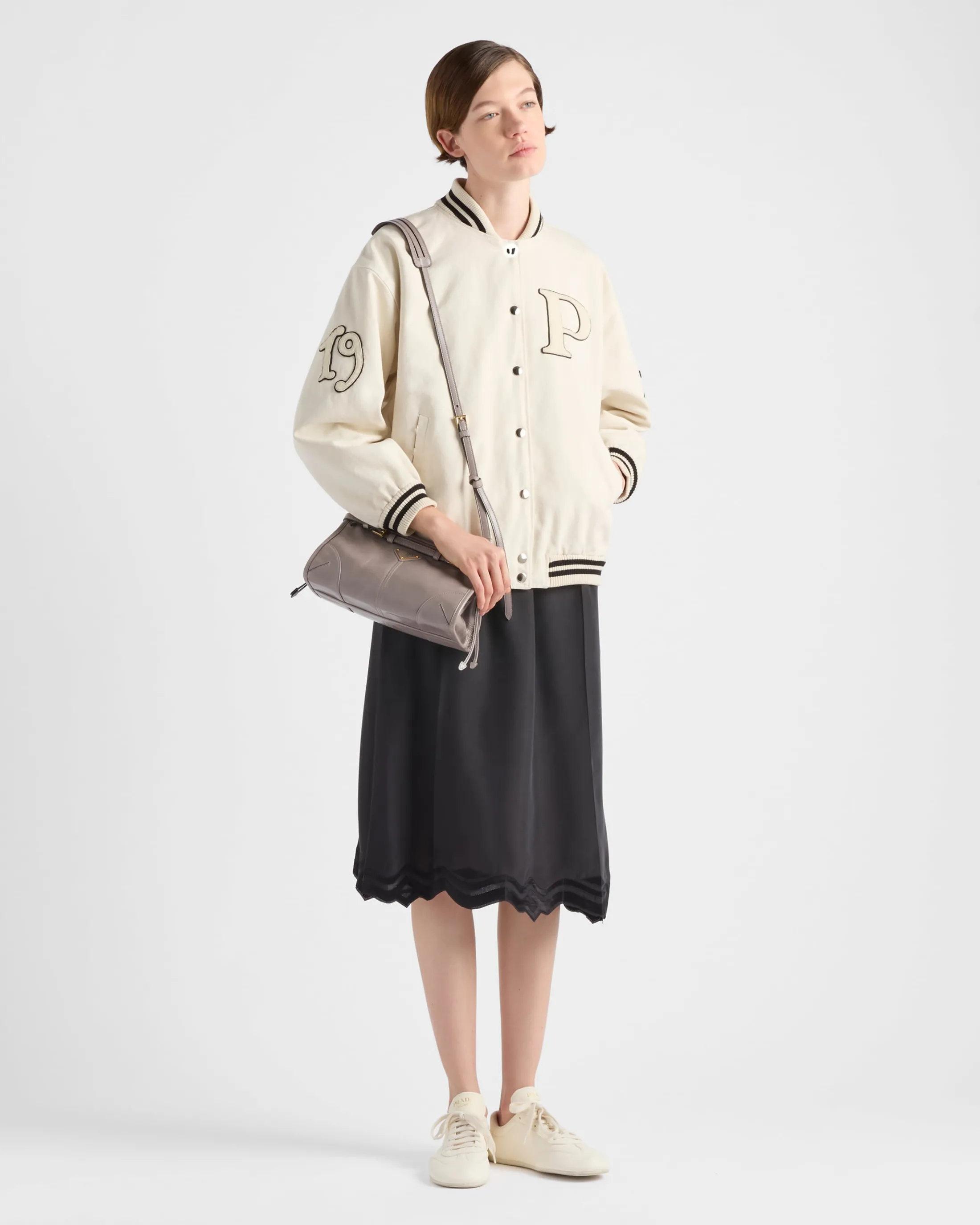 Prada Canvas bomber jacket with patches Ivory Fashion