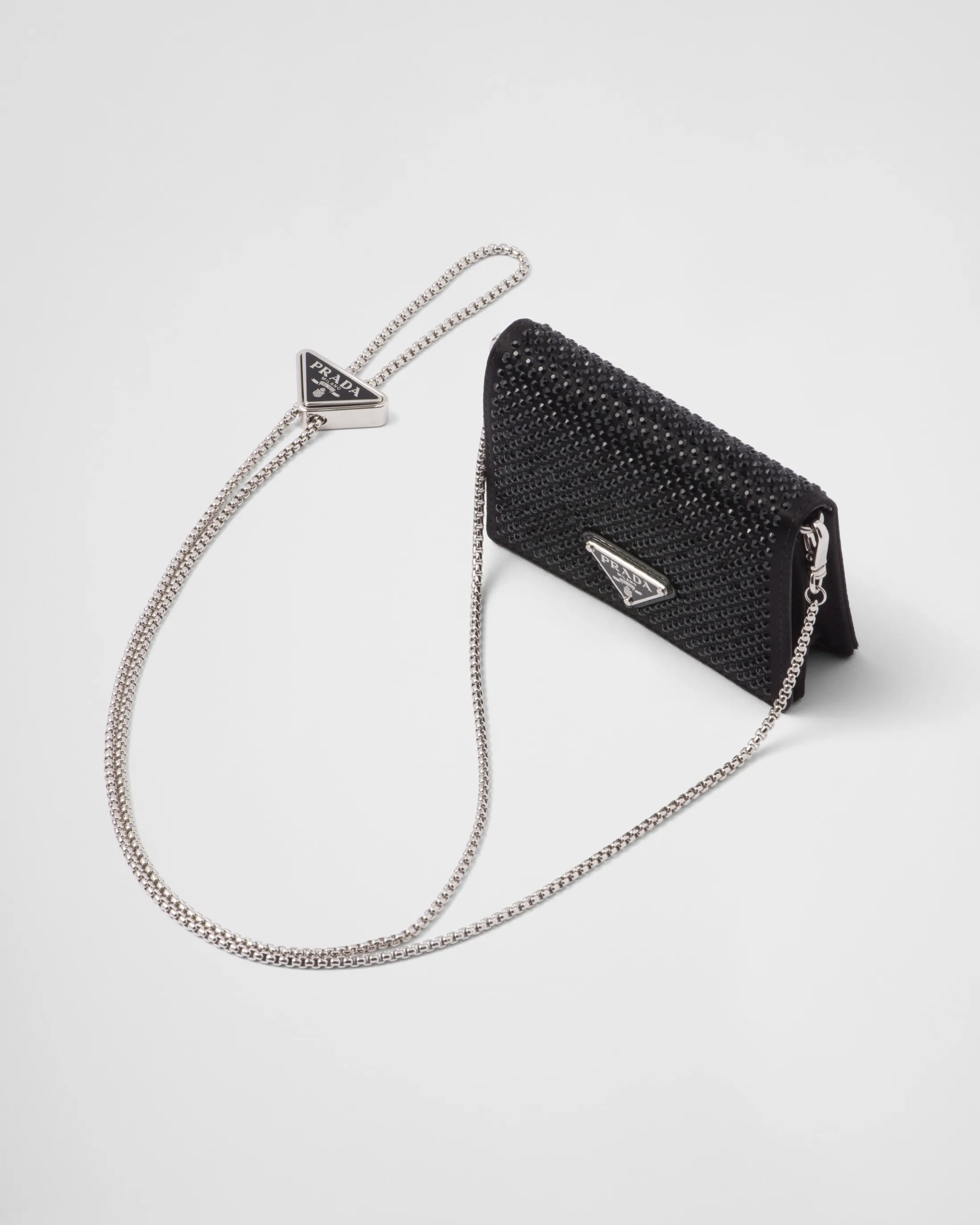 Prada Cardholder with shoulder strap and crystals Black Cheap