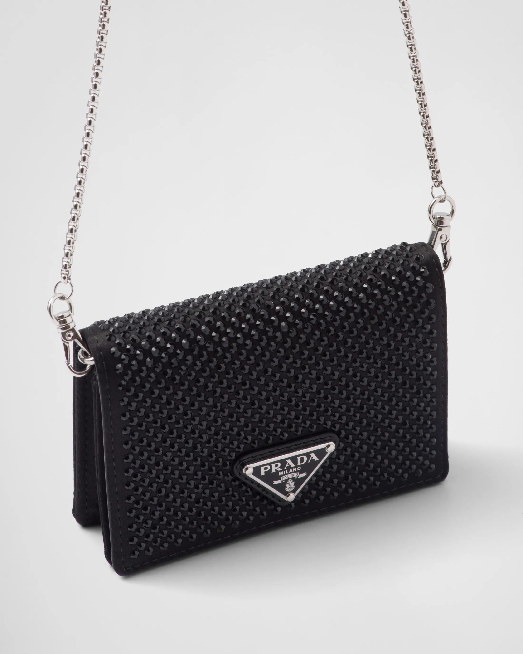 Prada Cardholder with shoulder strap and crystals Black Cheap