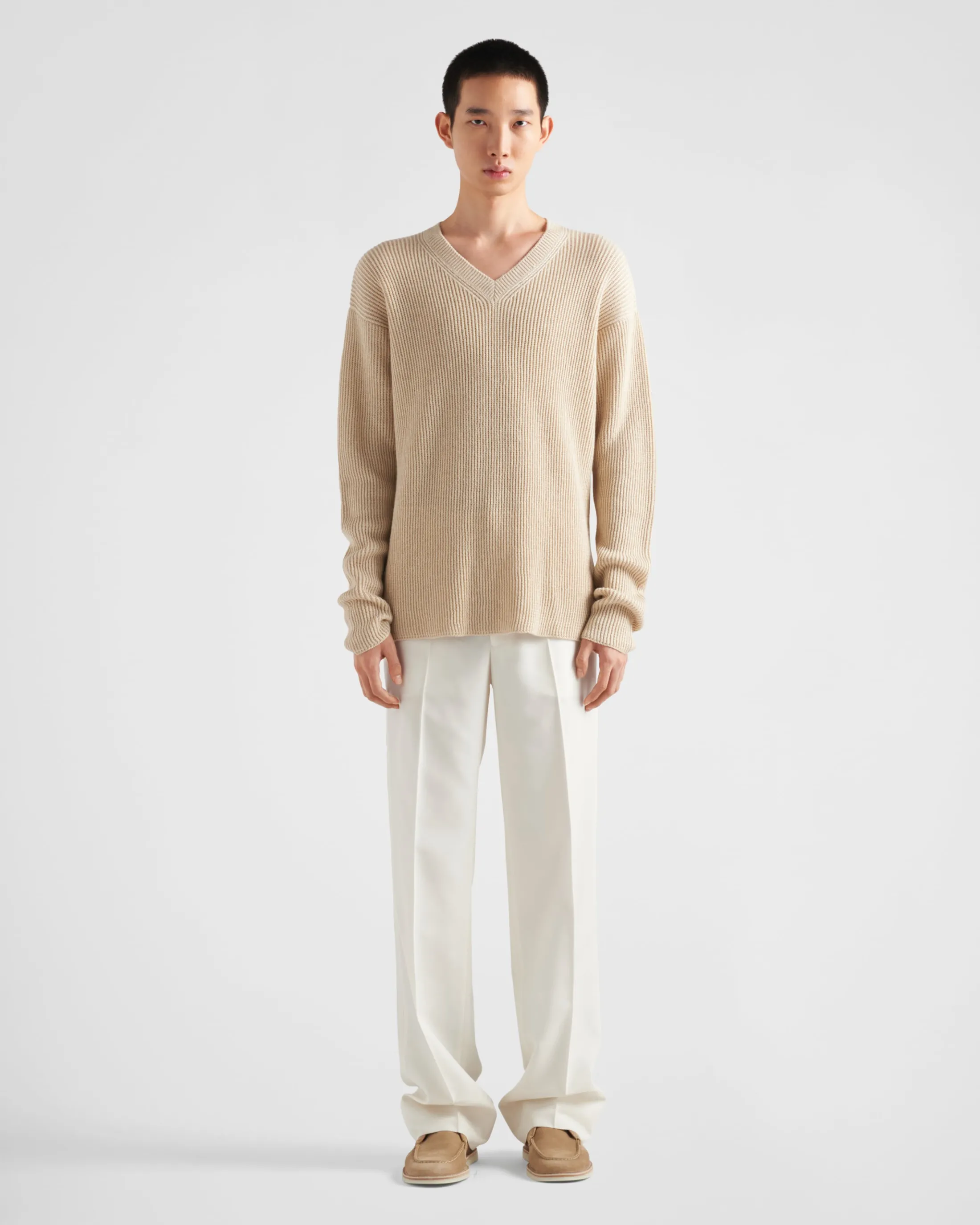 Prada Cashmere and linen V-neck sweater Albinowhite Cheap