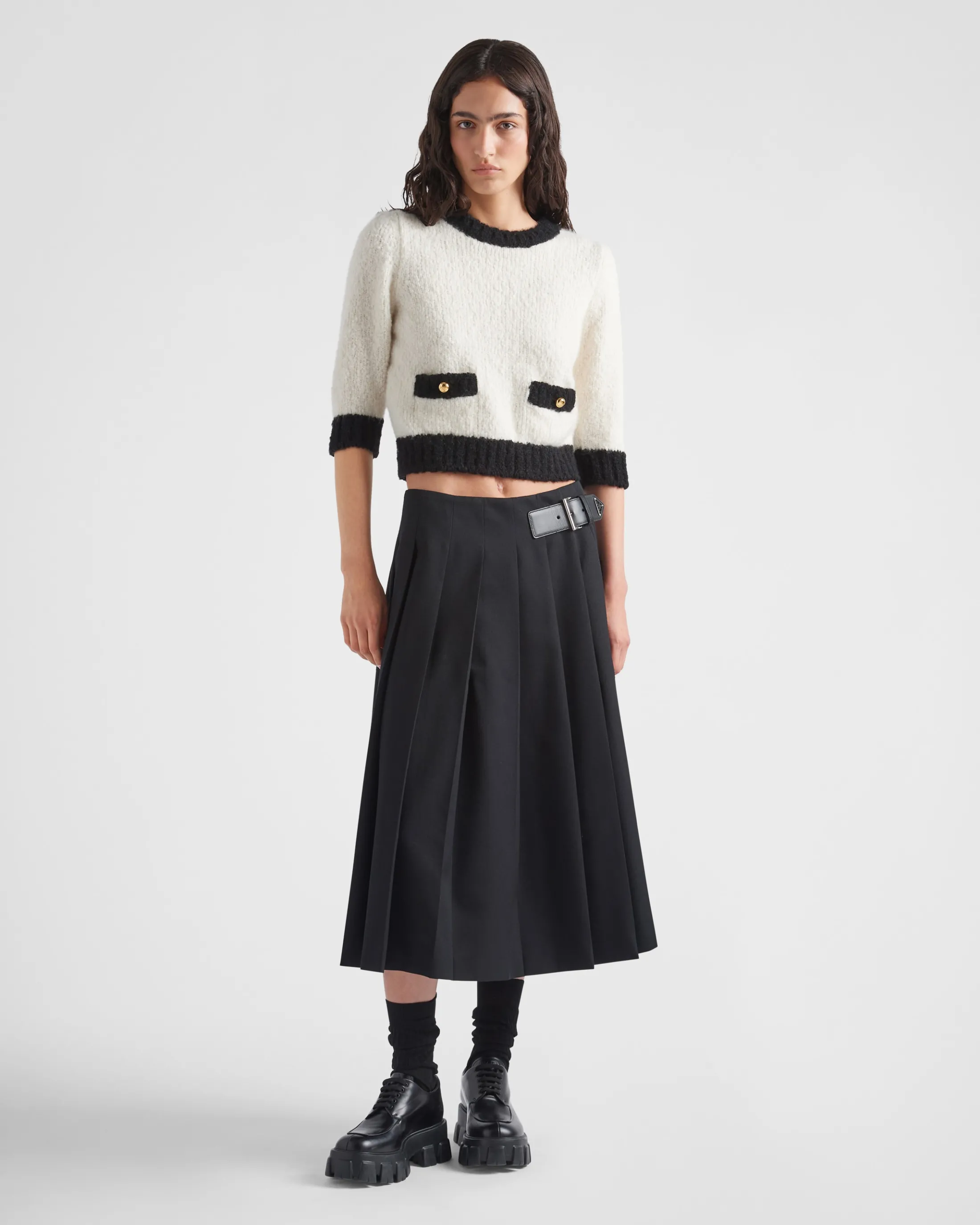 Prada Cashmere and silk crew-neck sweater White/black Best