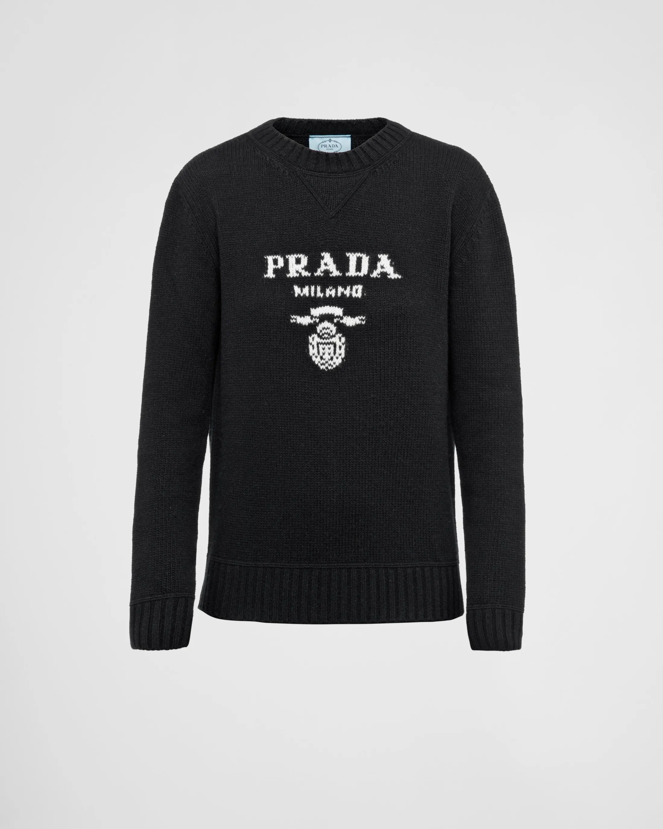 Prada Cashmere and wool logo crew-neck sweater Black Store