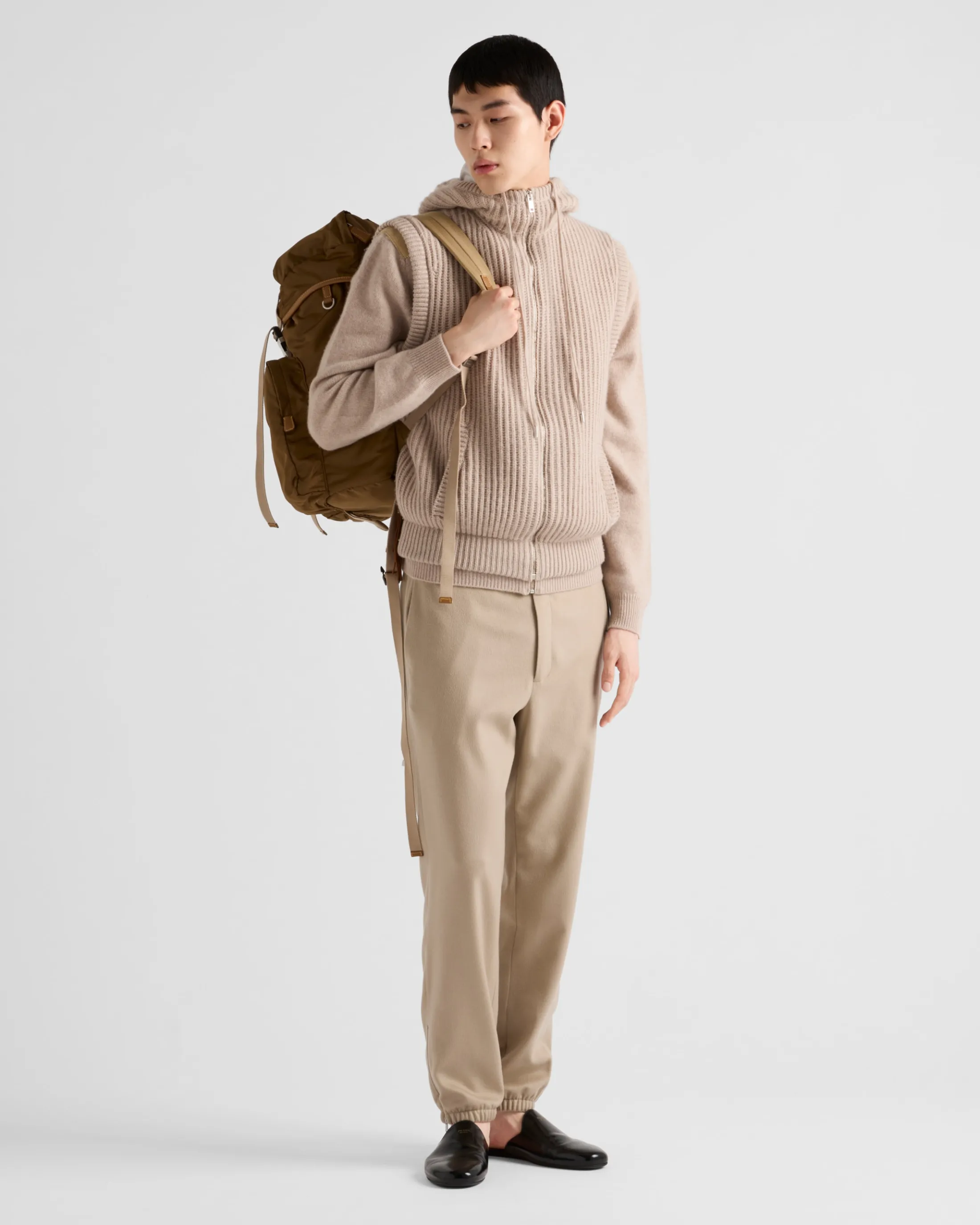 Prada Cashmere hoodie vest Desertbeige Cheap