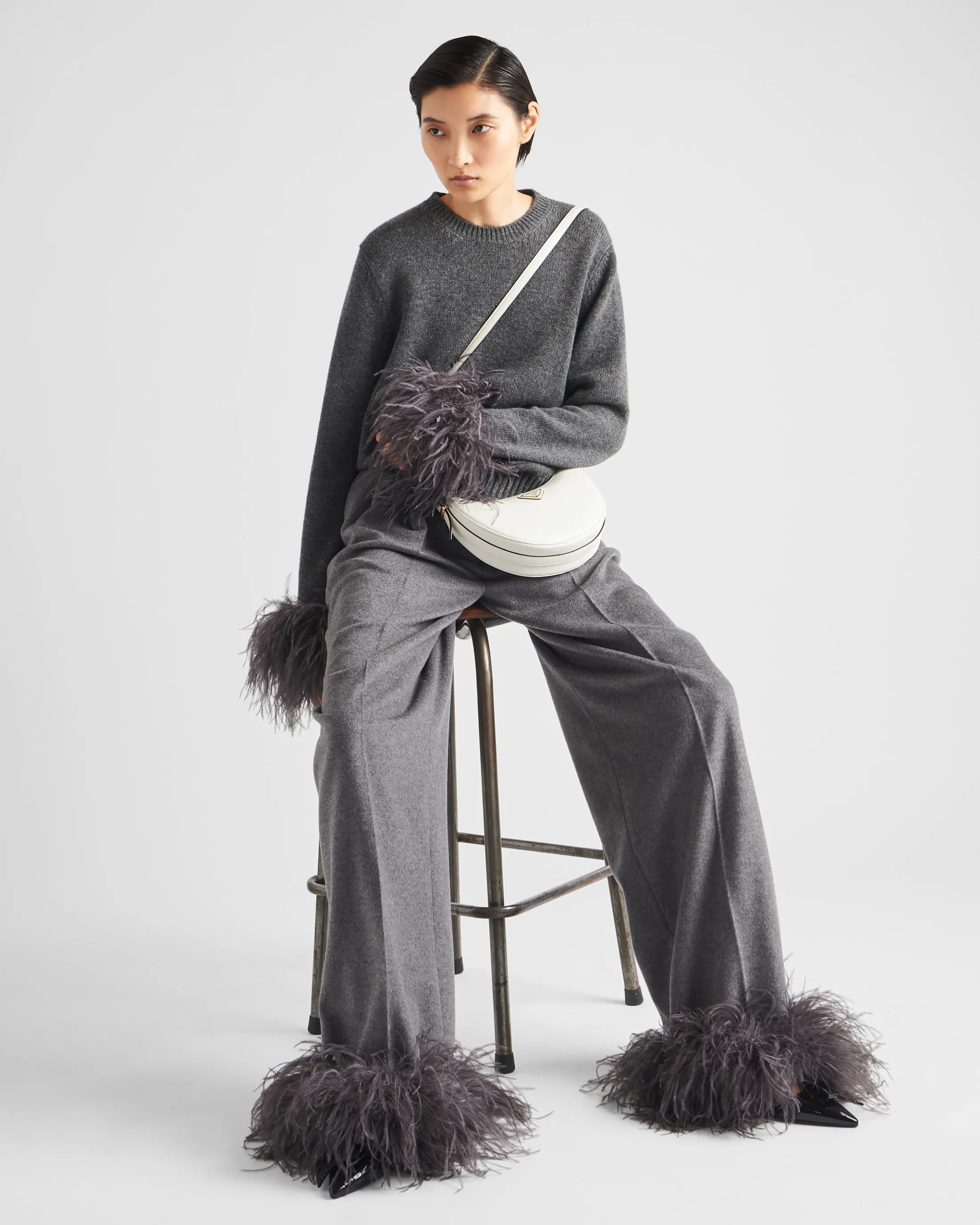 Prada Cashmere pants with feathers Grey Clearance