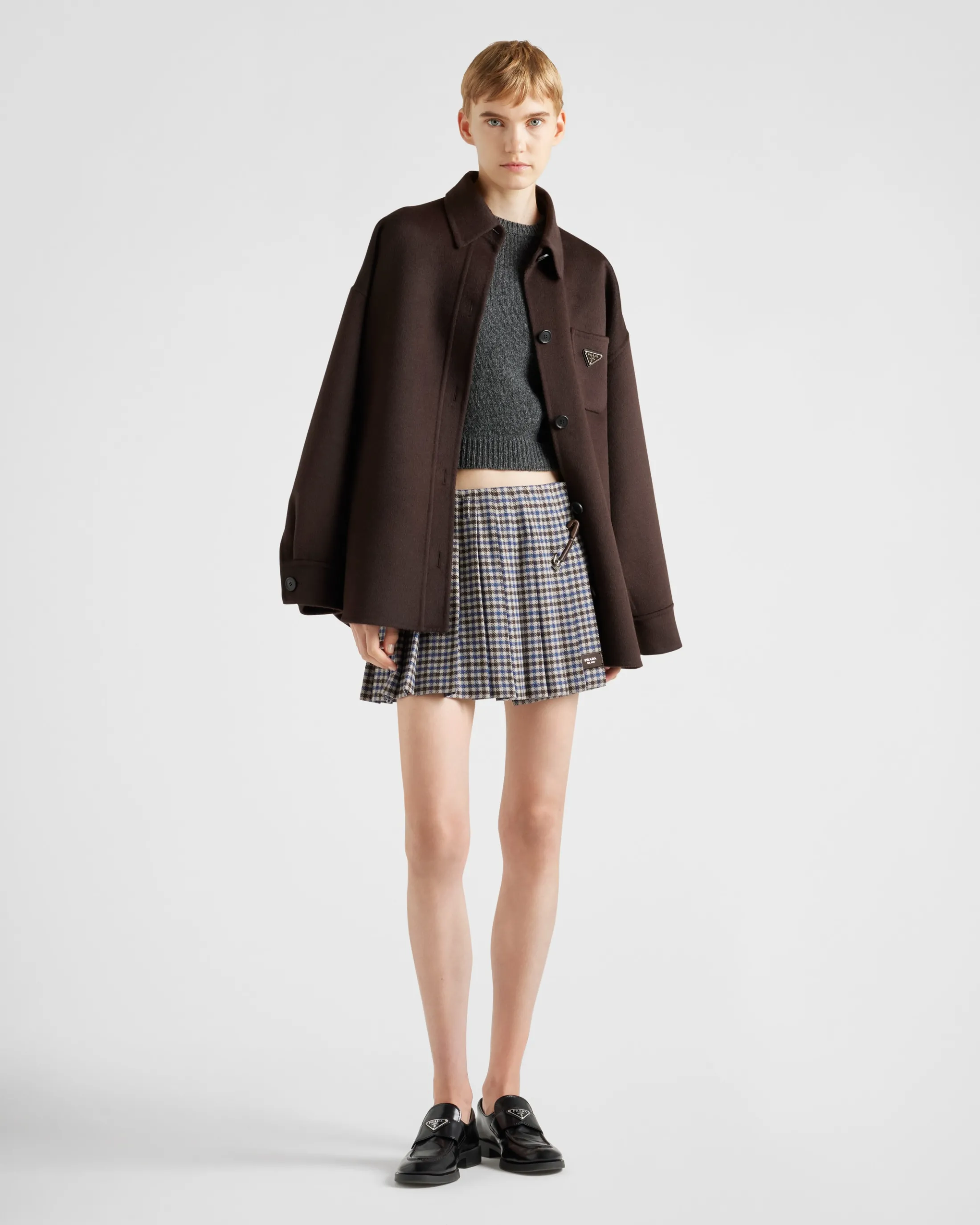 Prada Checked wool miniskirt Ebony Online