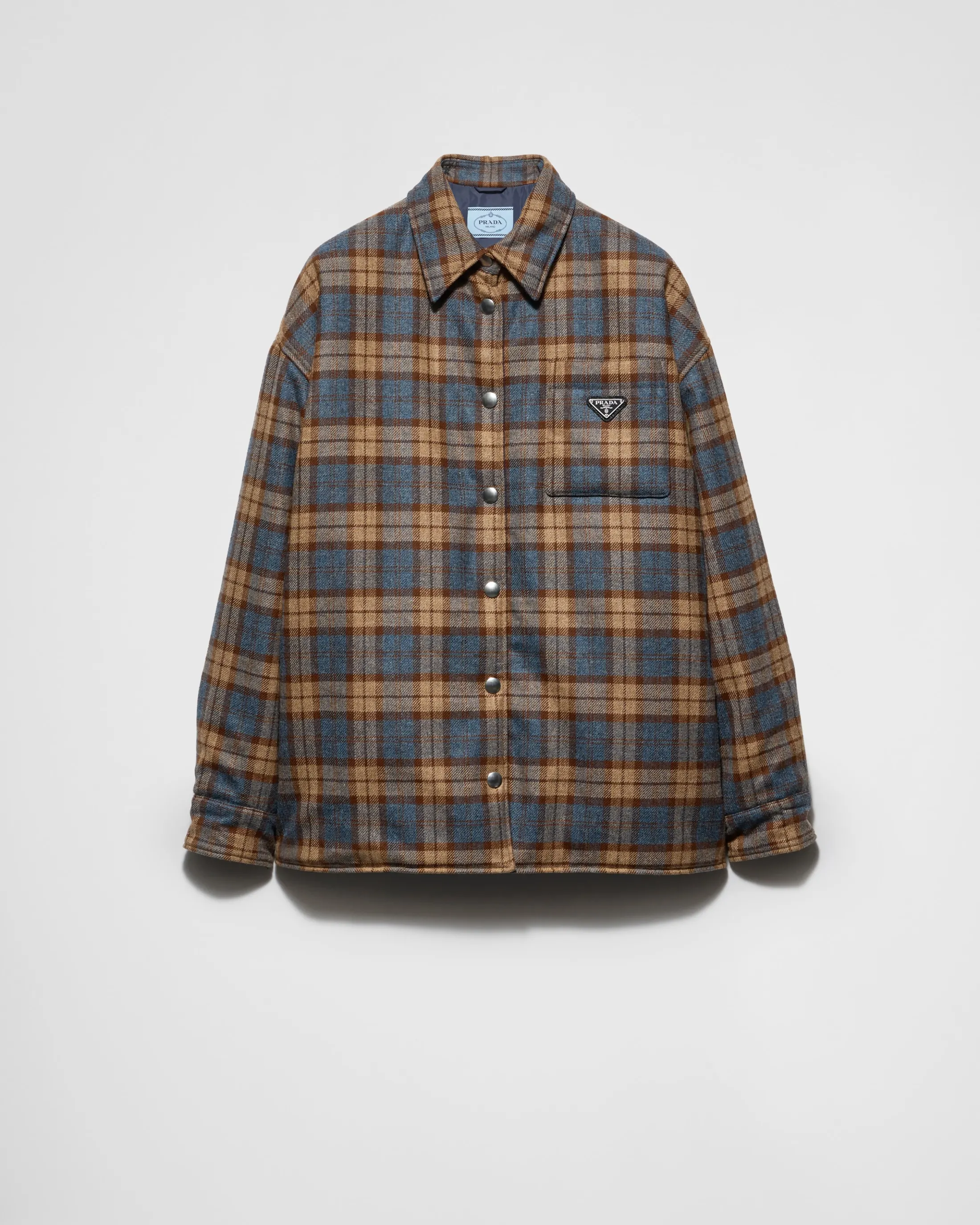 Prada Checked wool twill lumberjack jacket Tobacco Store