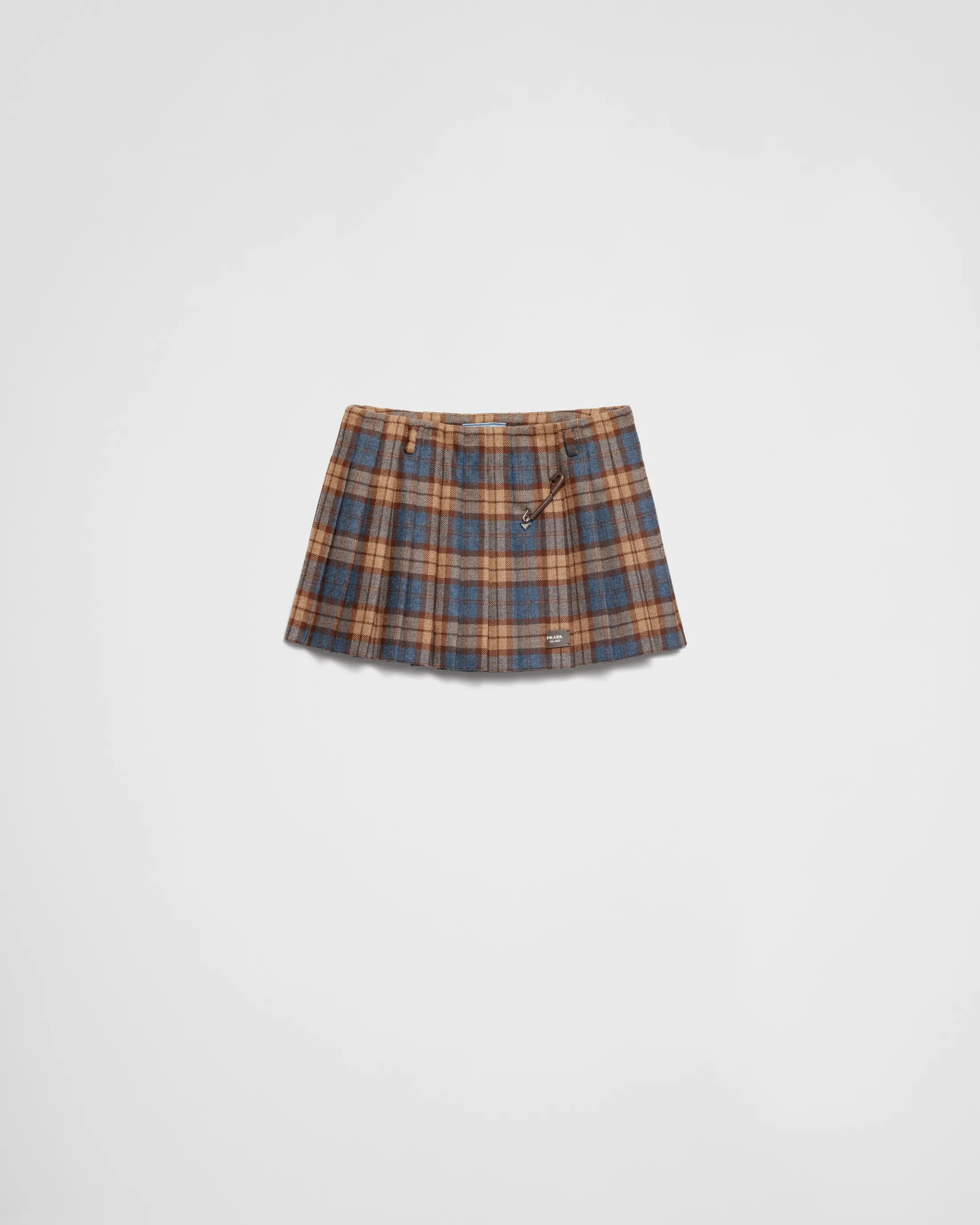 Prada Checked wool twill miniskirt Tobacco Discount