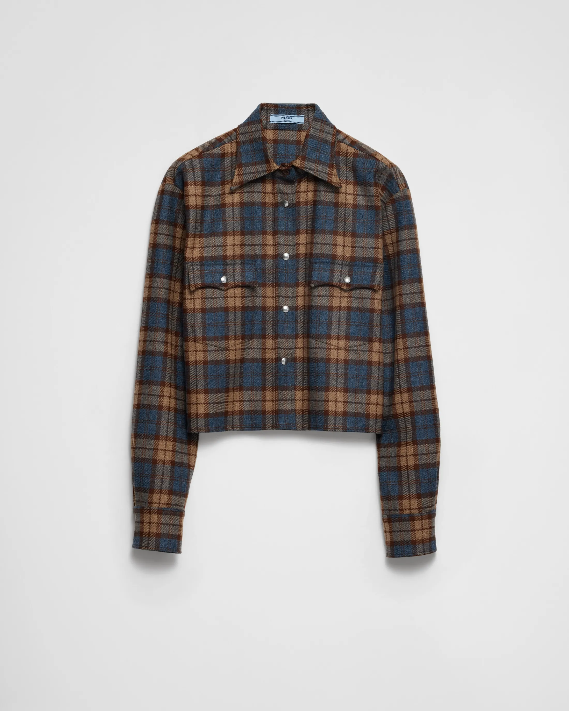 Prada Checked wool twill shirt Tobacco New