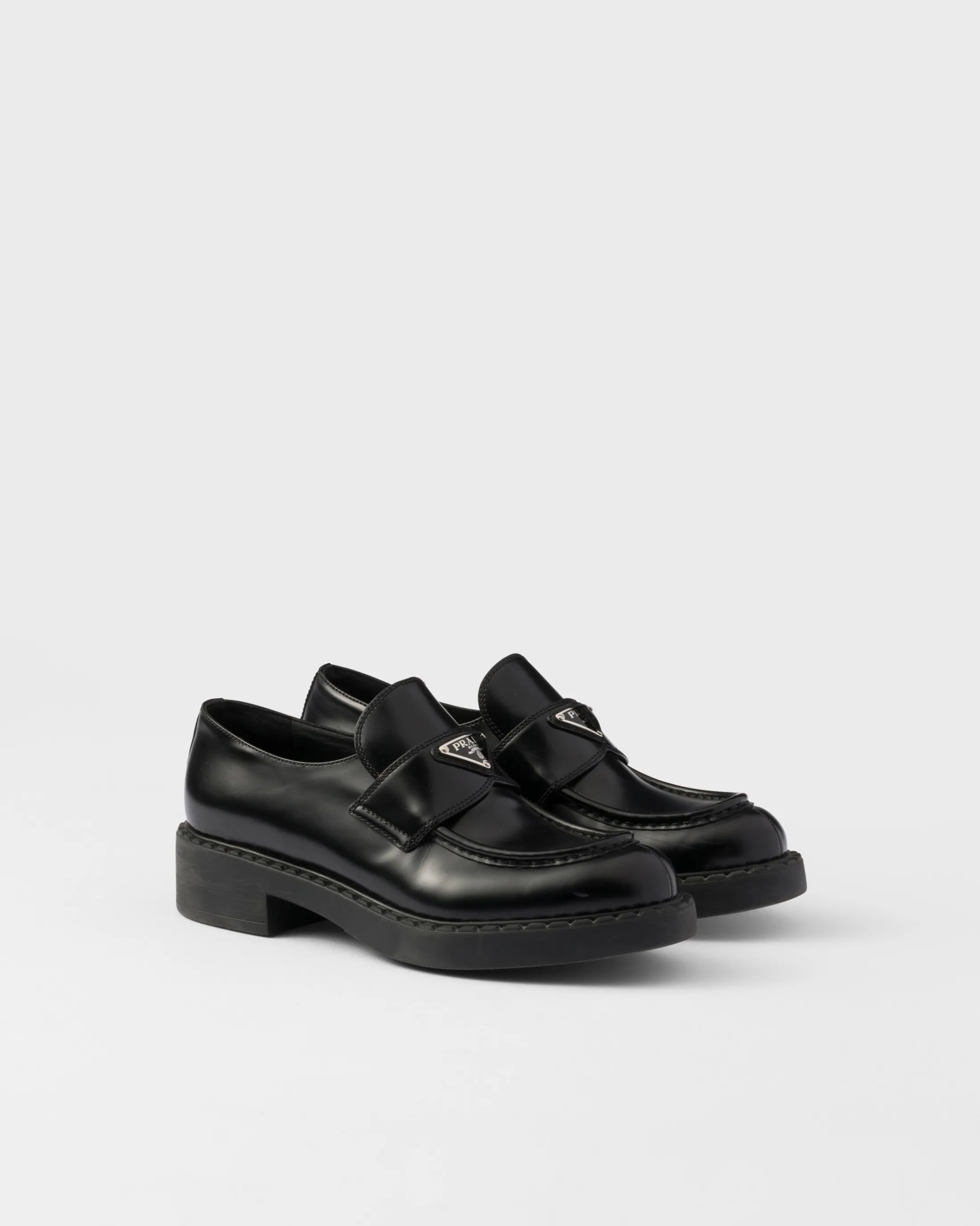 Prada Chocolate brushed leather loafers Black Sale