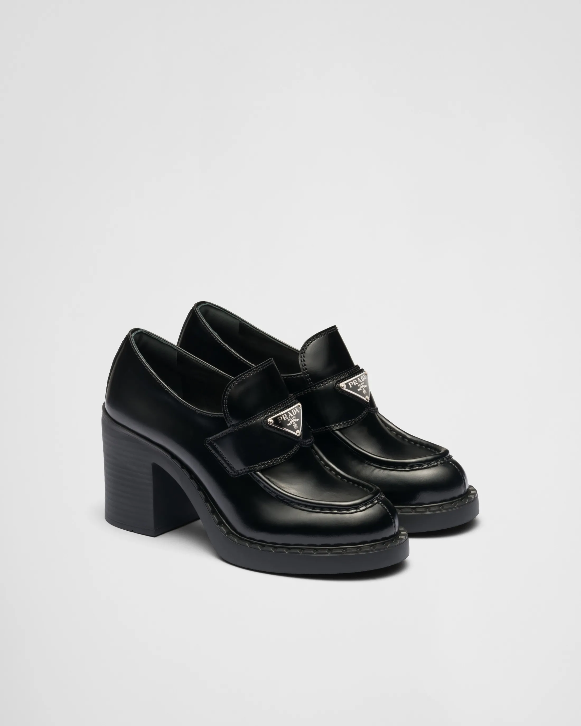 Prada Chocolate brushed leather loafers Black Outlet