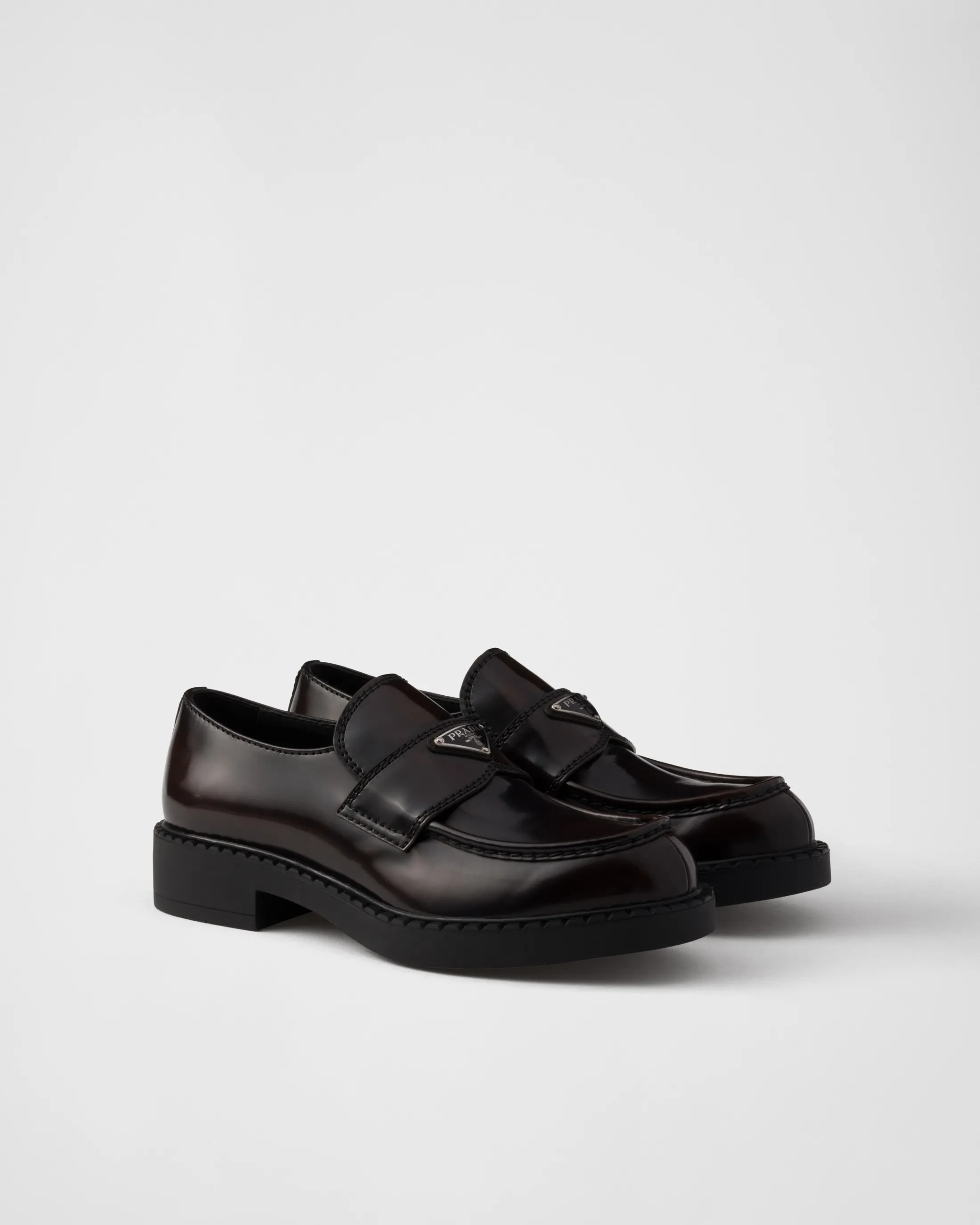 Prada Chocolate brushed leather loafers Sienna Outlet