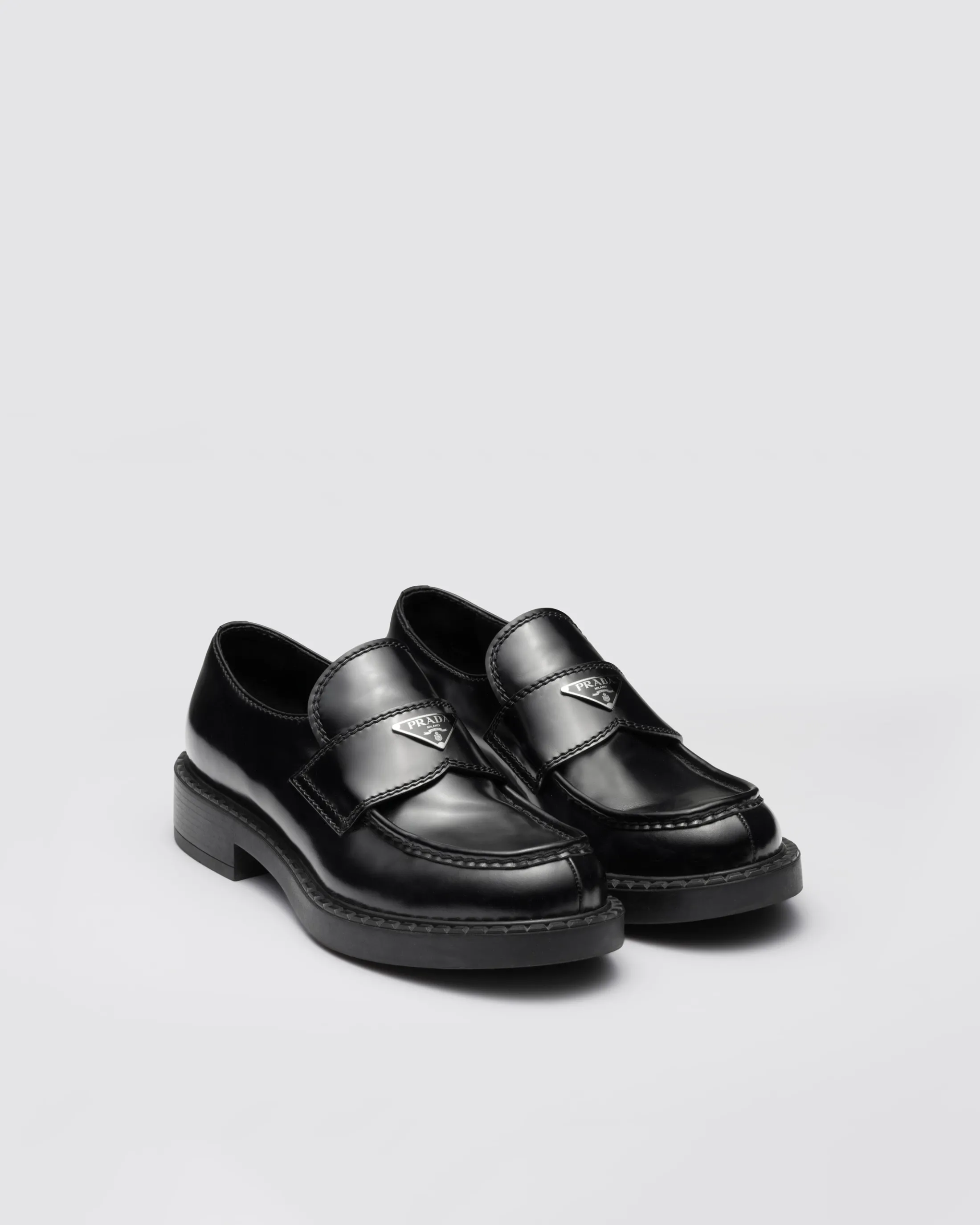 Prada Chocolate brushed leather loafers Black Sale