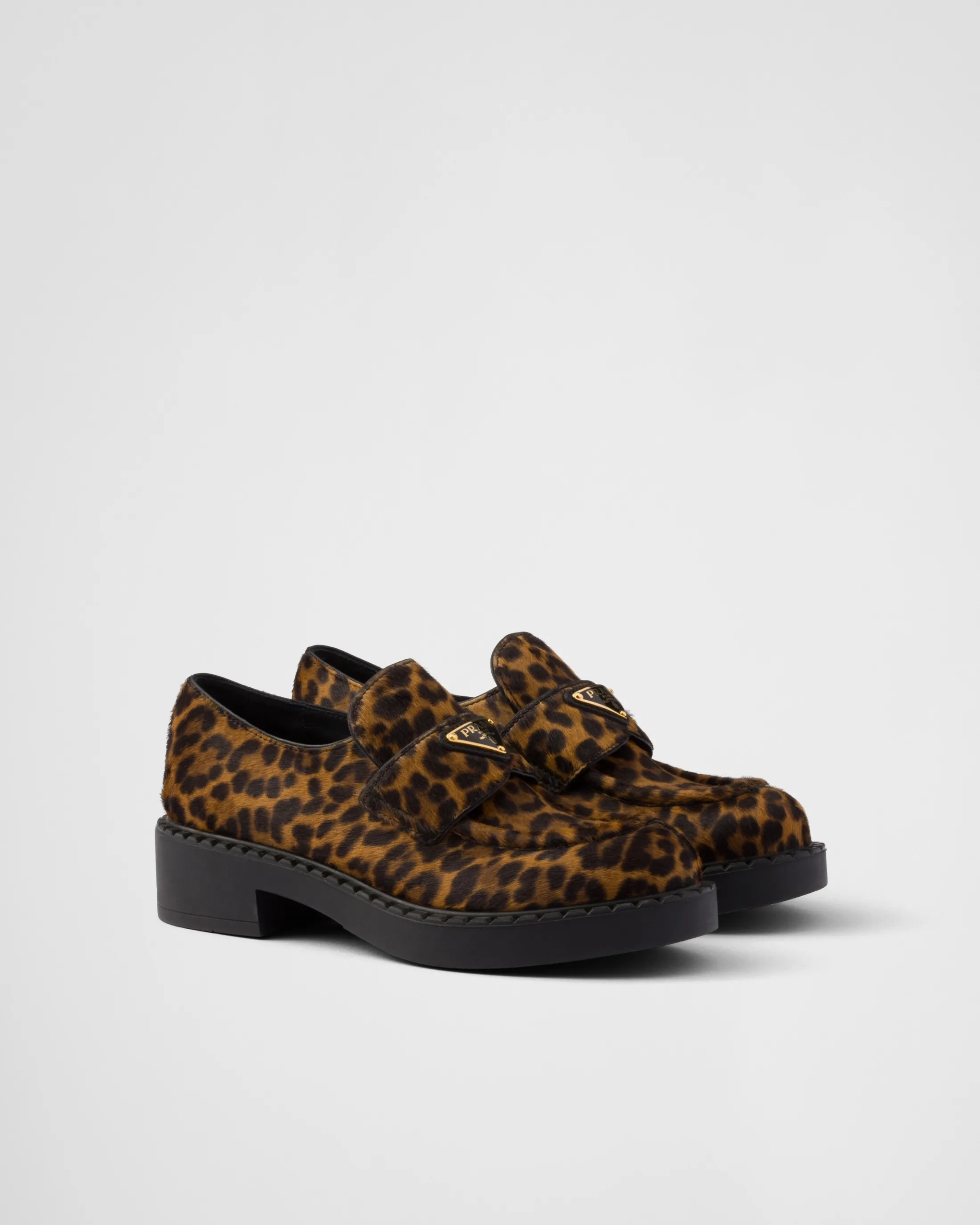 Prada Chocolate printed leather loafers Honey Fashion