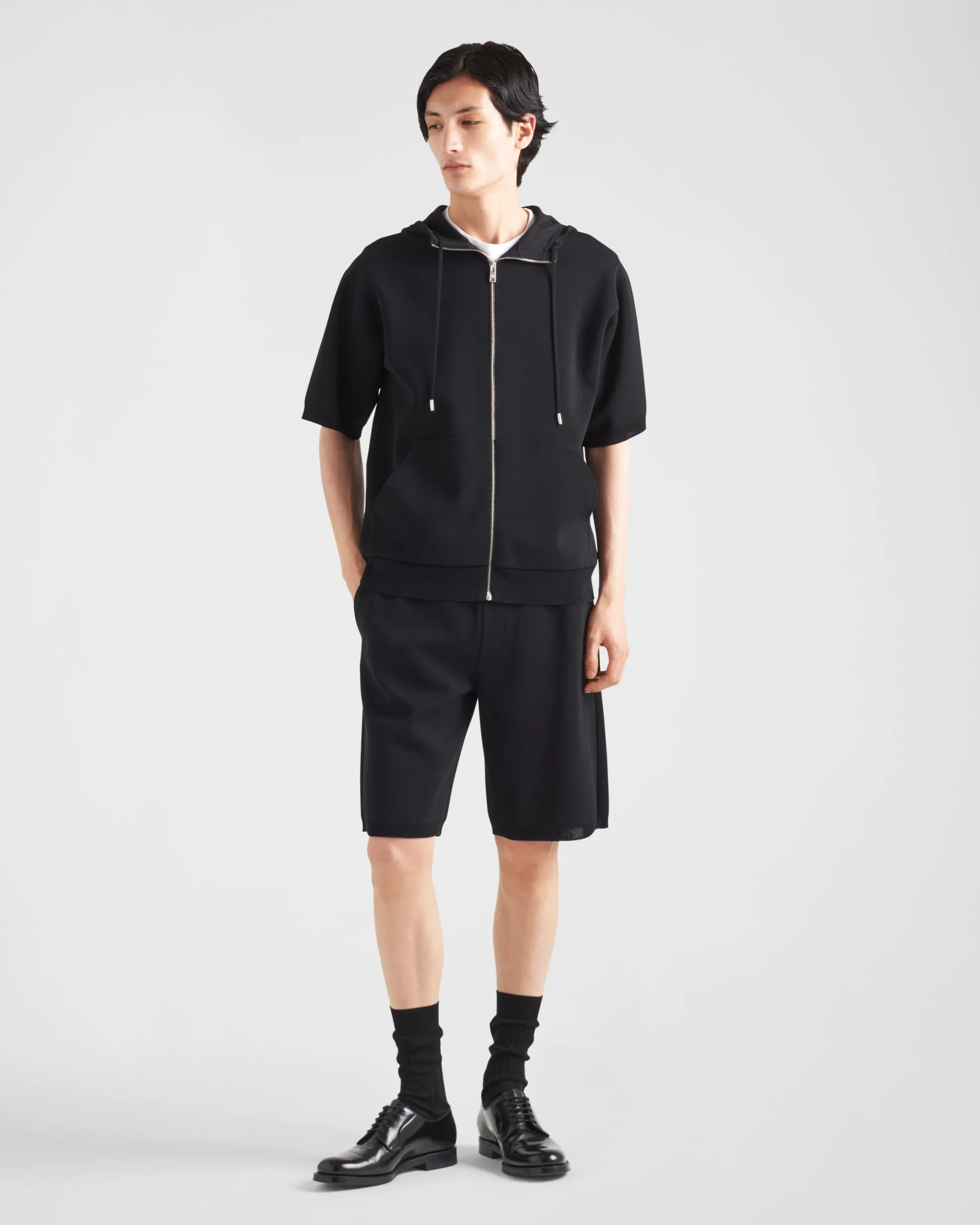 Prada Cotton and viscose knit hoodie Black Shop