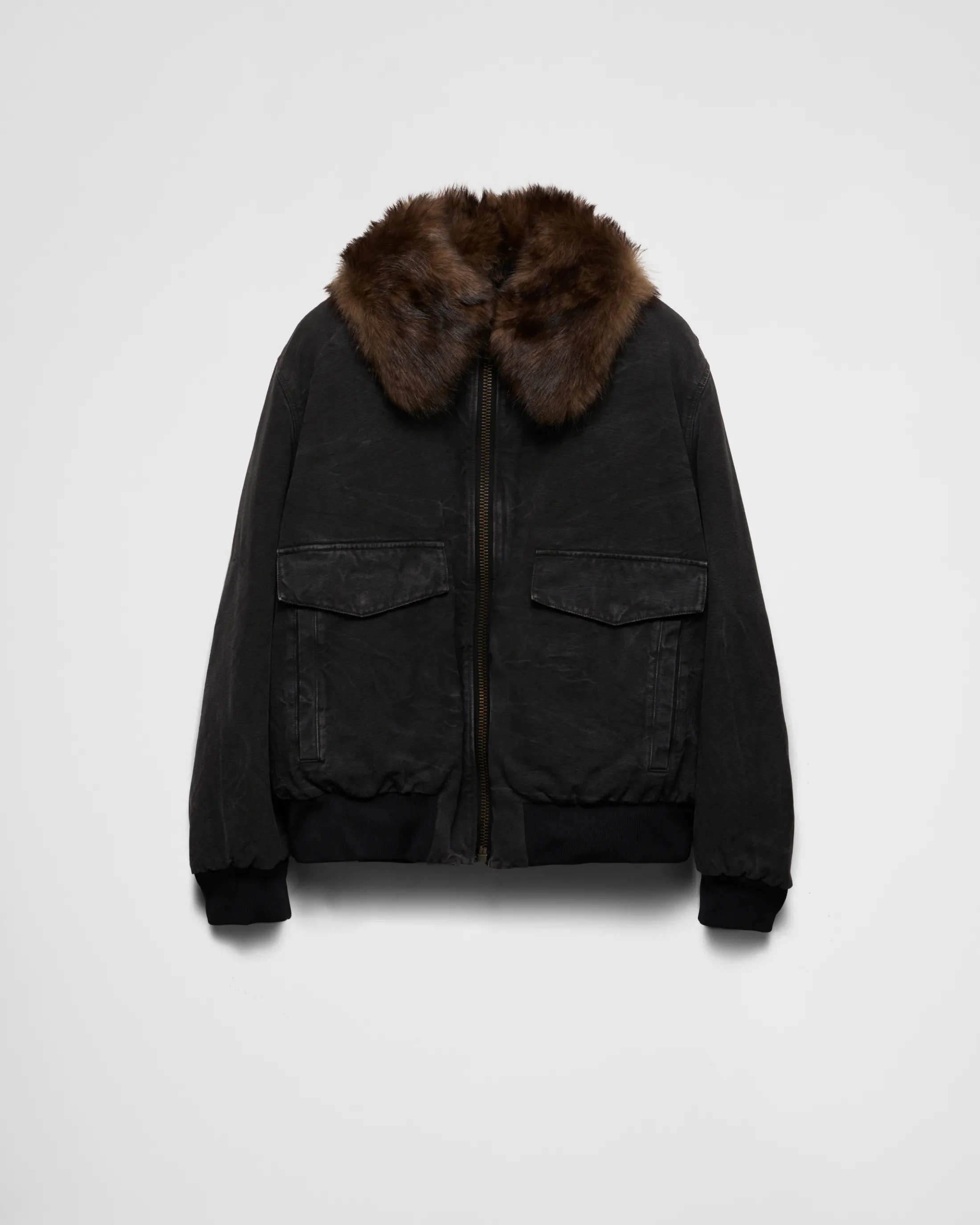 Prada Cotton blouson jacket with shearling collar Black Fashion