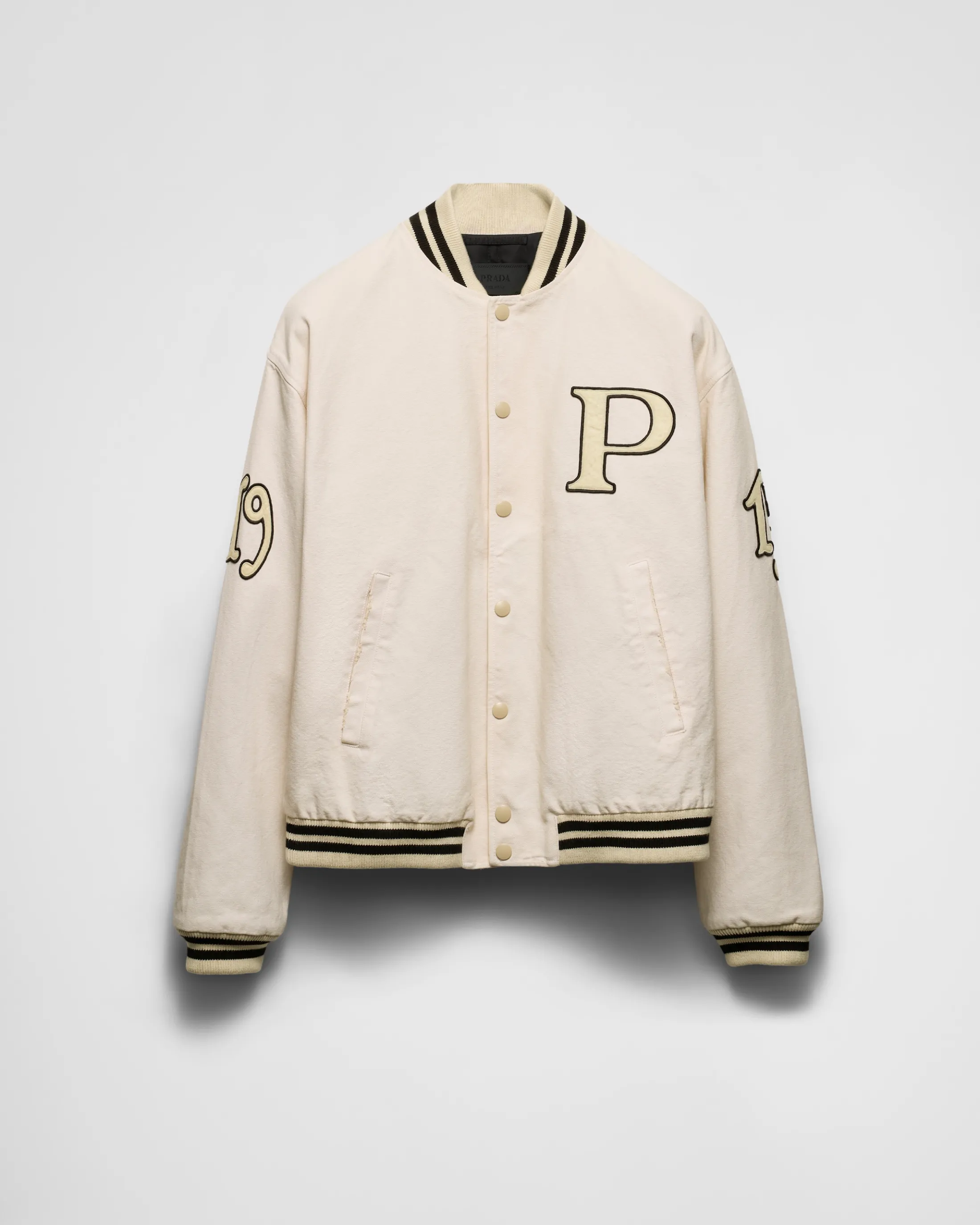 Prada Cotton bomber jacket with patch Ivory Flash Sale