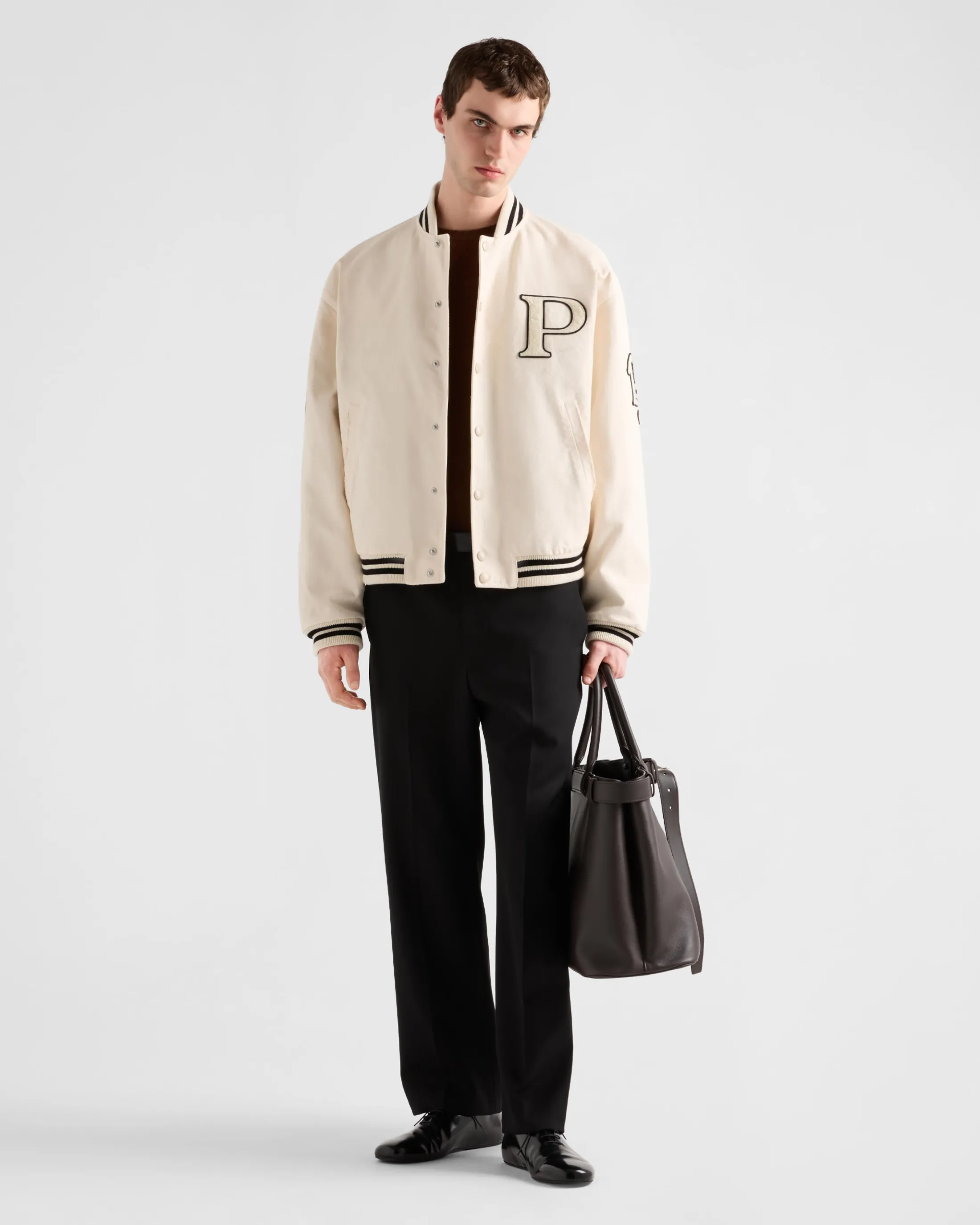 Prada Cotton bomber jacket with patch Ivory Flash Sale